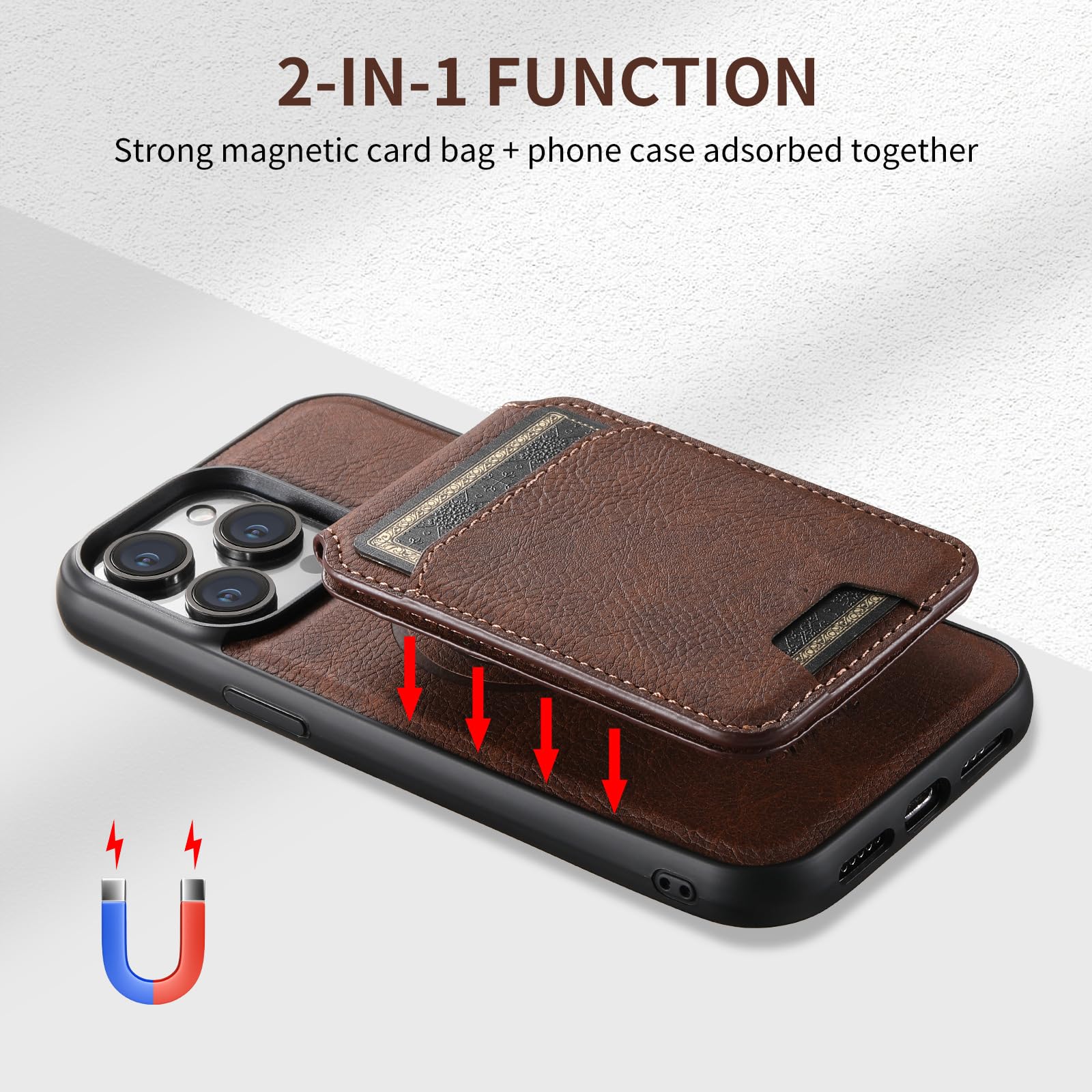 Étui Folio Magnétique En Cuir Pour IPhone 15 Plus - Noir, Protection Complète, Marque Générique (neuf)