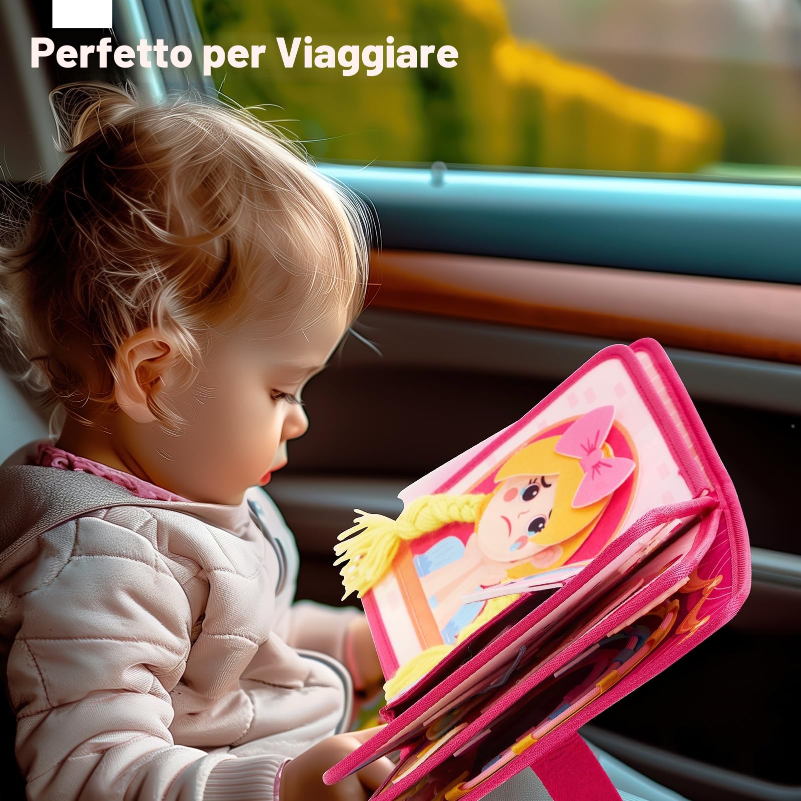 hahaland Busy Board Principessa Bambina - Libro Interattivo Pannello di Feltro Montessori Book - Giochi attività Tavolo Bimba Regalo di Compleanno 3-5 Anni | Regalo per bambina di 3 anni, giocattolo da viaggio per bambini in feltro silenzioso per attività