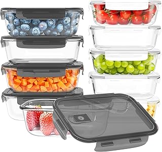 ZRRHOO 10 Pack Glass Meal Prep Containers with Lids, Food Storage Containers with Built in Vent, Airtight Bento Boxes for ...