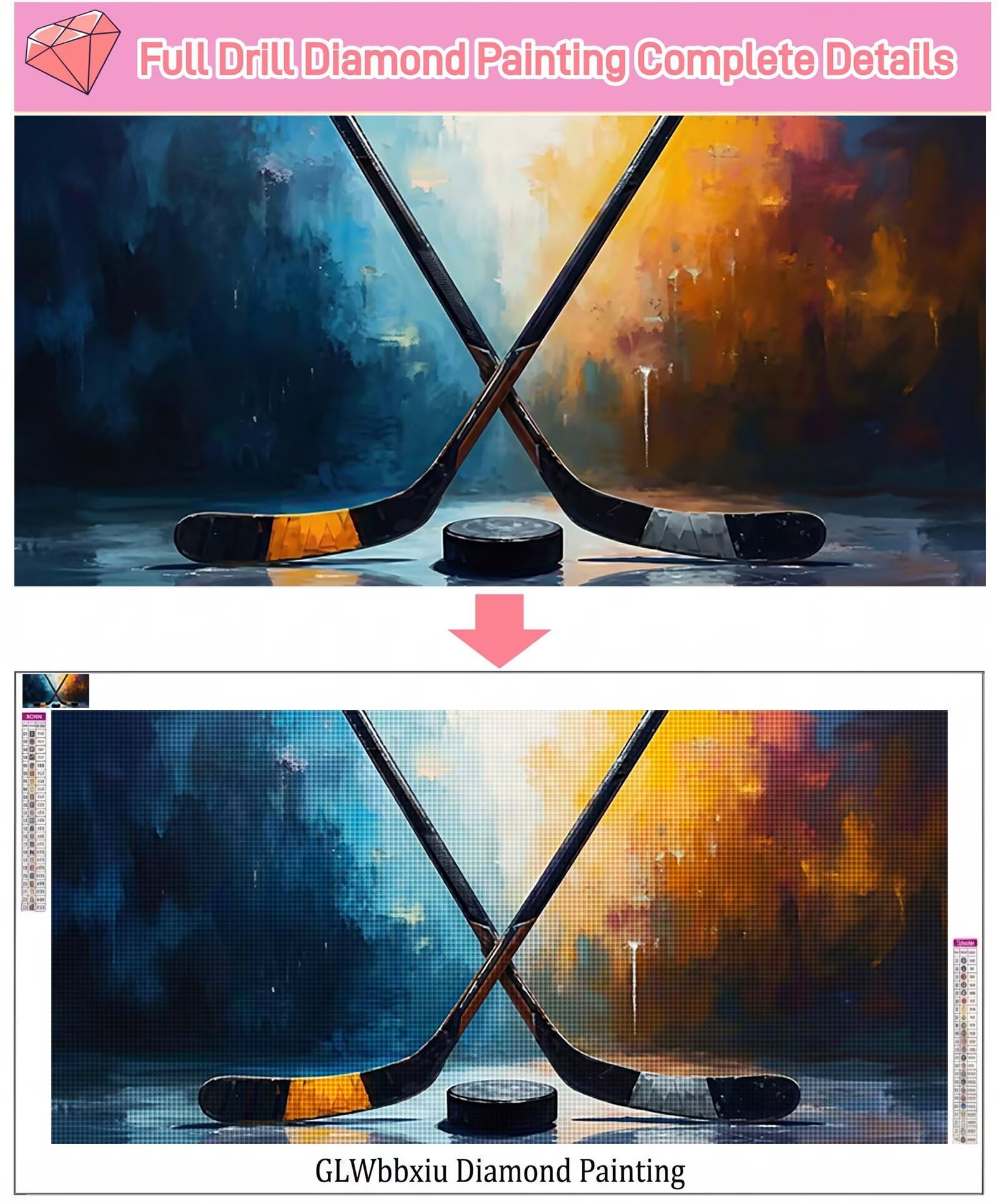 Diamond Painting Puck Diamant Painting Bilder, 5D Thema Runder Full Drill DIY Set Erwachsene Diamanten Kinder Bastelset, Kreatives für Erwachsene Mosaik Bastelset für Home Wand Deko, 60x120cm, Cod-999