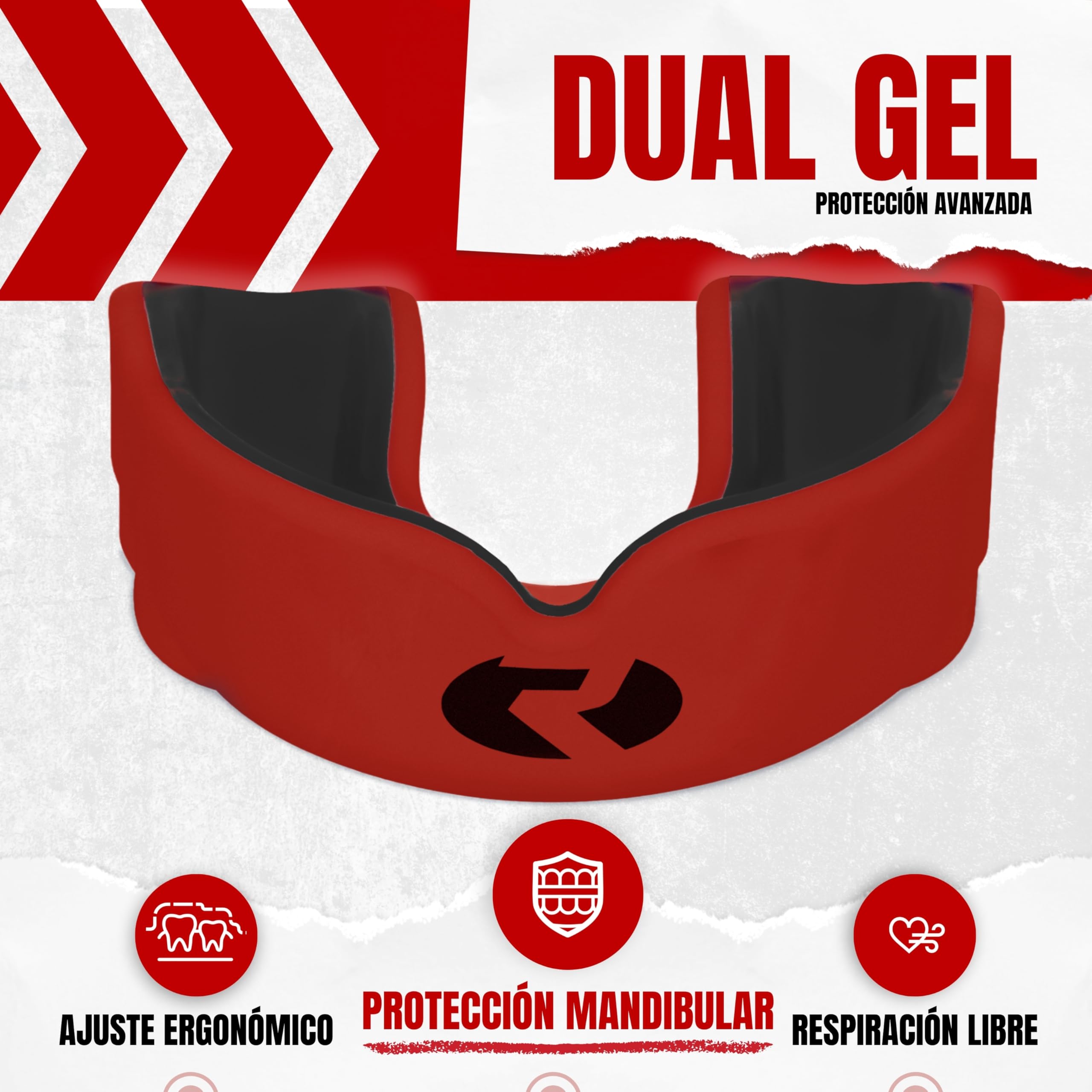 Protector Bucal Rugby Dual Gel Termo Moldeable Talla Adultos Niños Protección Dental Avanzada Rojo Negro Senior