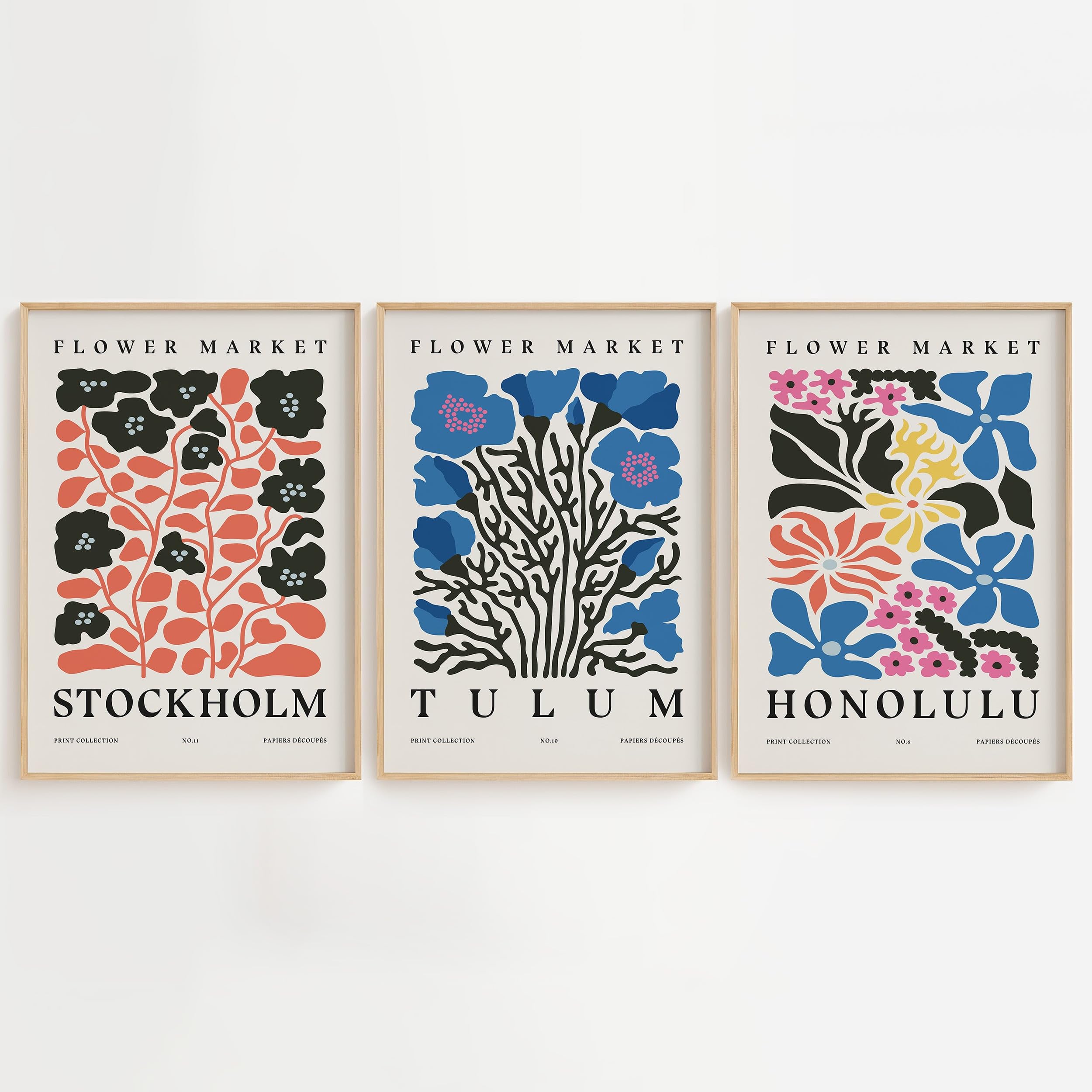 House 52 Flower Market Wall Art Prints A4 Set of 3 – Unframed Matisse Style Floral Colourful Botanical Posters – Living Room Bedroom Home Office Decor (Stockholm, Tulum & Honolulu)