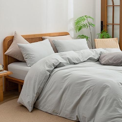Miniatura 2 de BESTOUCH Juego de funda de edredón 100% algodón lavado, tacto súper suave, cómodo, elegante, ligero, juego de ropa de cama de 3 piezas, color gris