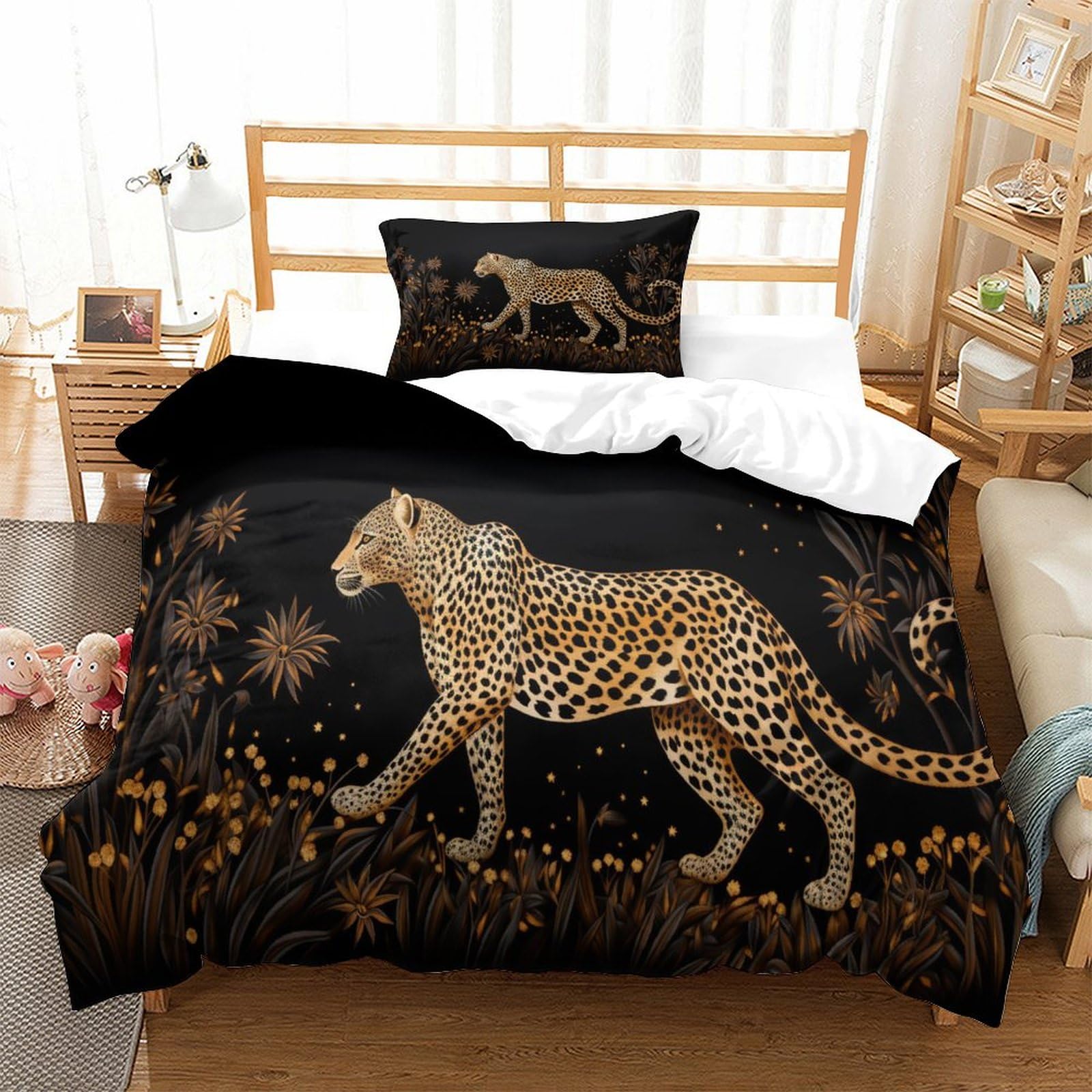 P1S9U7W5Y Elegant Leopard 3D Printed Duvet Cover Set 3pcs Microfiber Leopard Bedding Set Single