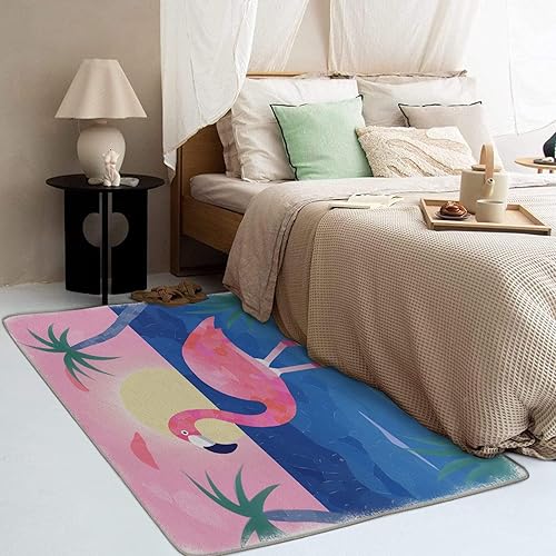 Miniatura 3 de Alfombra de 6 x 8 pies, alfombra de flamenco para sala de estar, dormitorio, decoración de plantas tropicales y decoración de dormitorio, alfombra