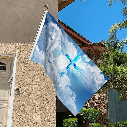 Miniatura 6 de Bandera de Fe con Cruz de León y Cabra de Jesús 3x5 Pies Jardín Interior Exterior Patio Pancarta Letrero Decorativo para Exteriores