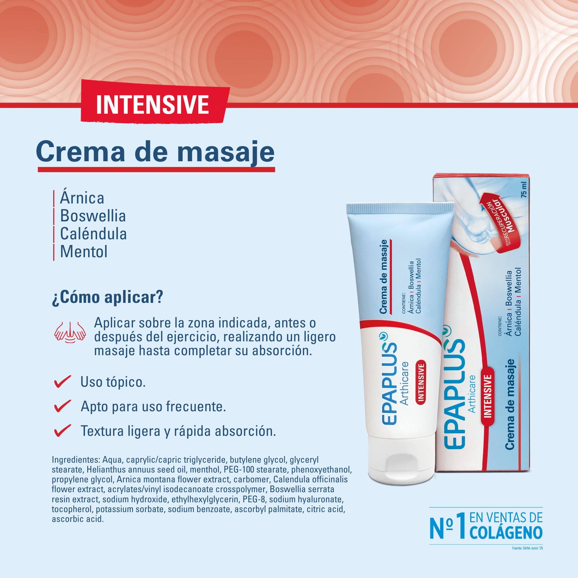 EPAPLUS Arthicare Intensive Sportowy krem do masażu, 75 ml, z kolagenem, glukozaminą, arniką, Boswellią, przyczynia się do intensywnej regeneracji mięśni i zapewnia uczucie komfortu