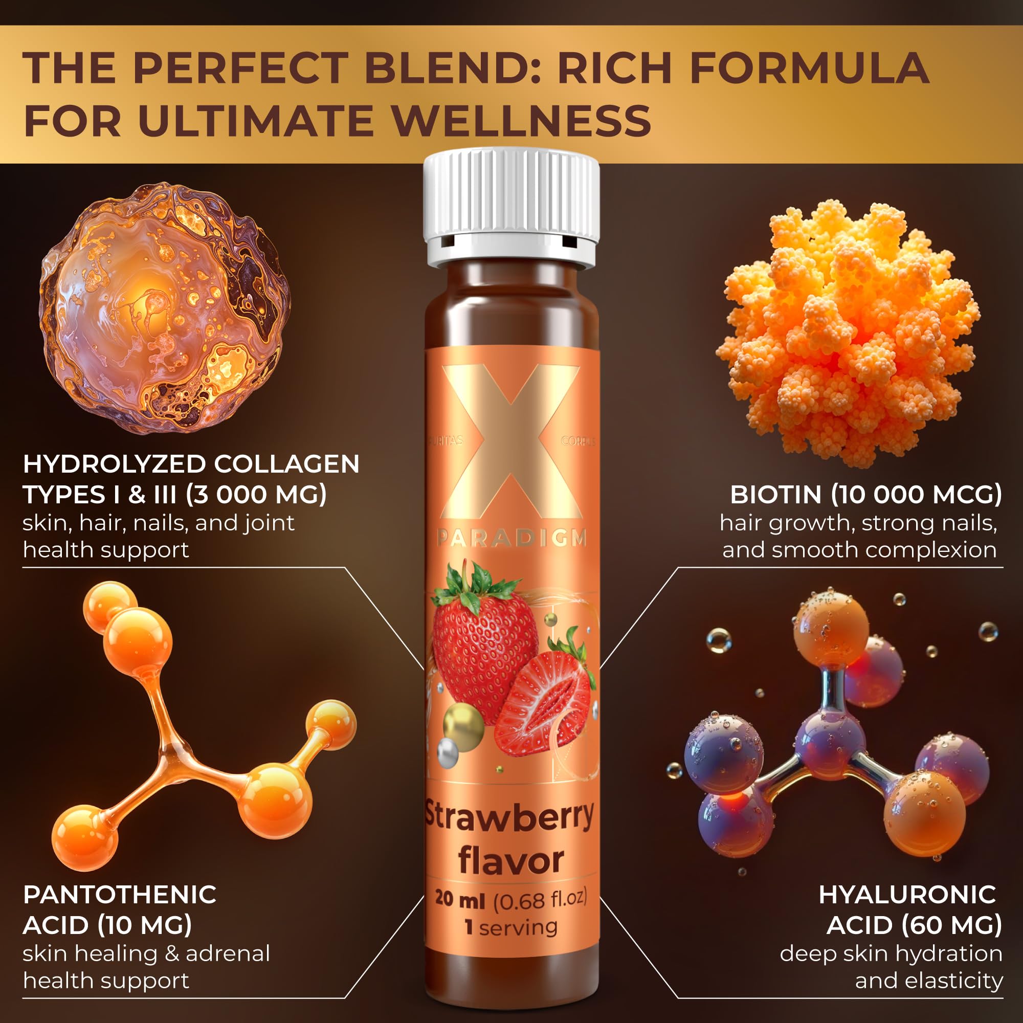 Liquid Collagen Peptides with Biotin & Hyaluronic Acid, Strawberry flavor — Amazon image 2