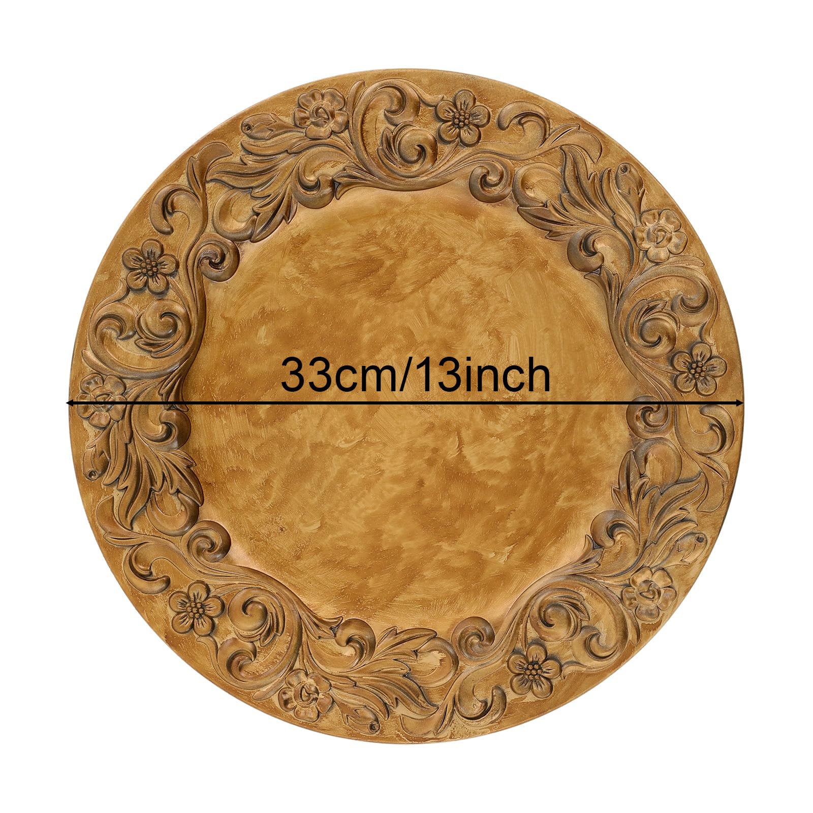 100 Stück Goldene Wiederverwendbare Platzteller, 33cm (Muster-C) | European Retro Einfarbige Unterteller, Runde Mehrweg Servierteller für Hochzeit, Party, Restaurant