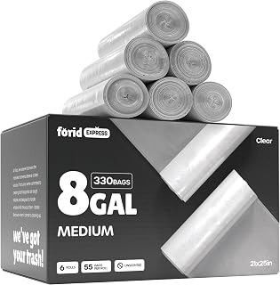 FORID Clear Trash Bags, 8 Gallon Garbage Bags, Wastebasket Bin Liners 330 Count Plastic Trash Bags for Bathroom Bedroom Office Garbage Can 30 Liters - Durable & Thick Trash Bag - Medium