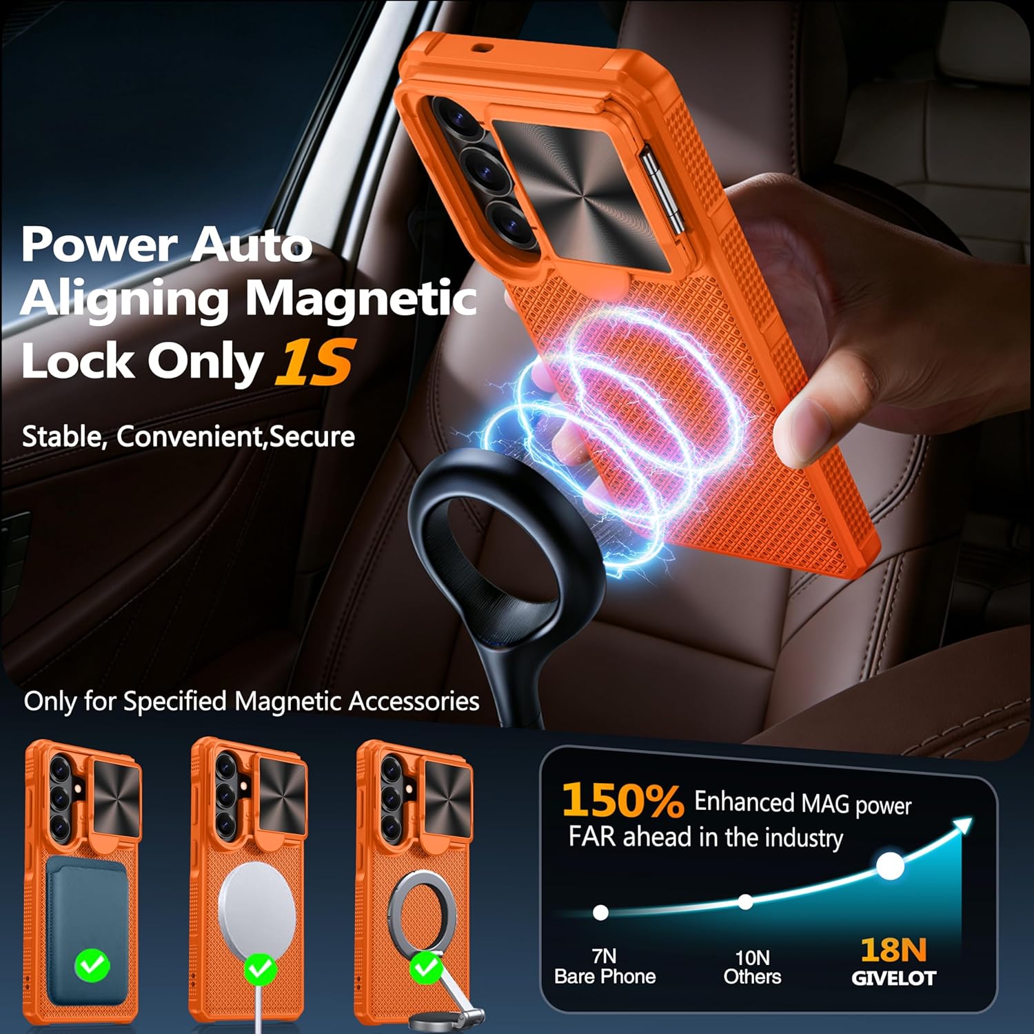 Magnetic for Samsung Galaxy S26 Case,[Slide Camera Cover][Kickstand][Compatible with Magsafe][Kickstand][Military Grade Protection] Shockproof Rugged Case for Galaxy S26, Orange