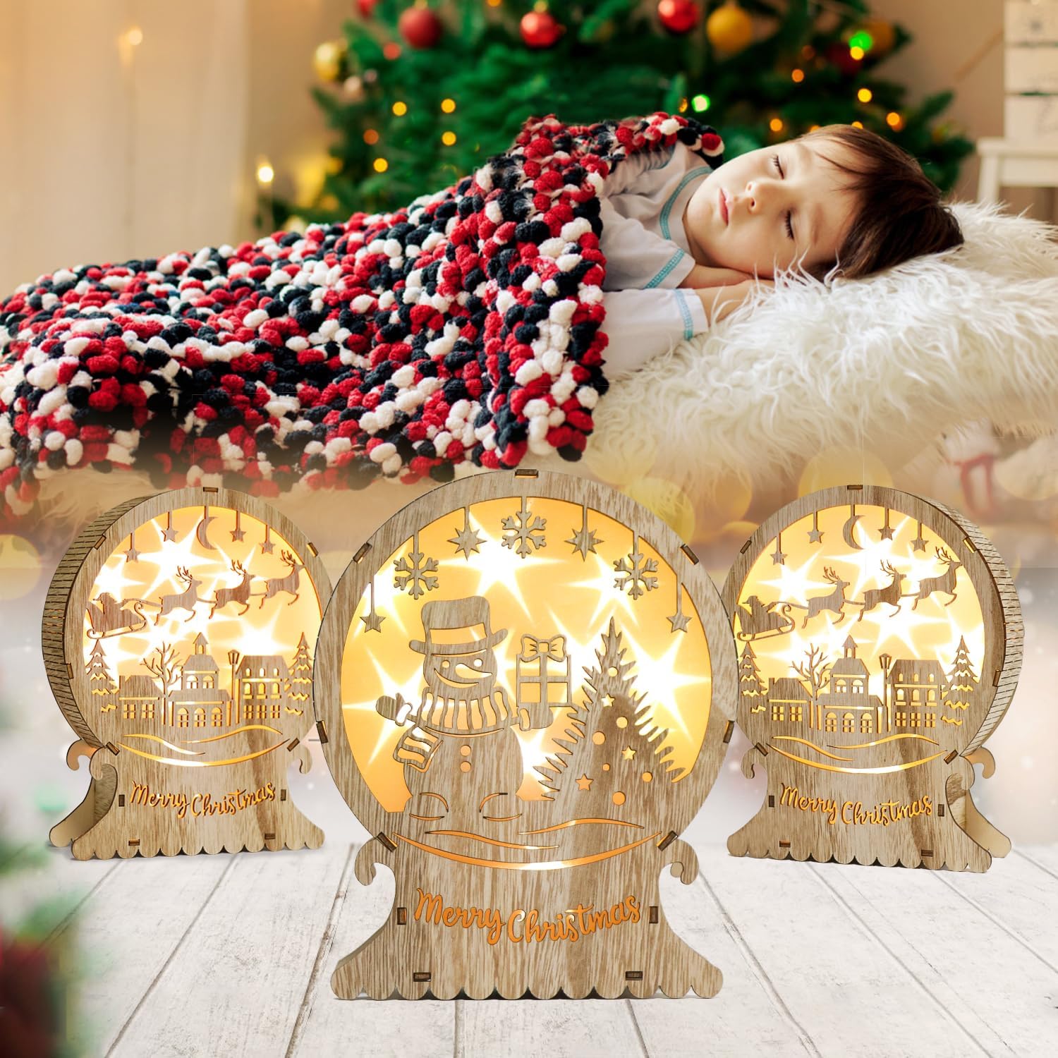 LED Christmas Lighting Made of Wood, LED Snowman Light, Christmas Decoration Lighting, Luminous Christmas Star, Advent Winter Christmas Decoration, Window Lighting Wood for Indoor Windows