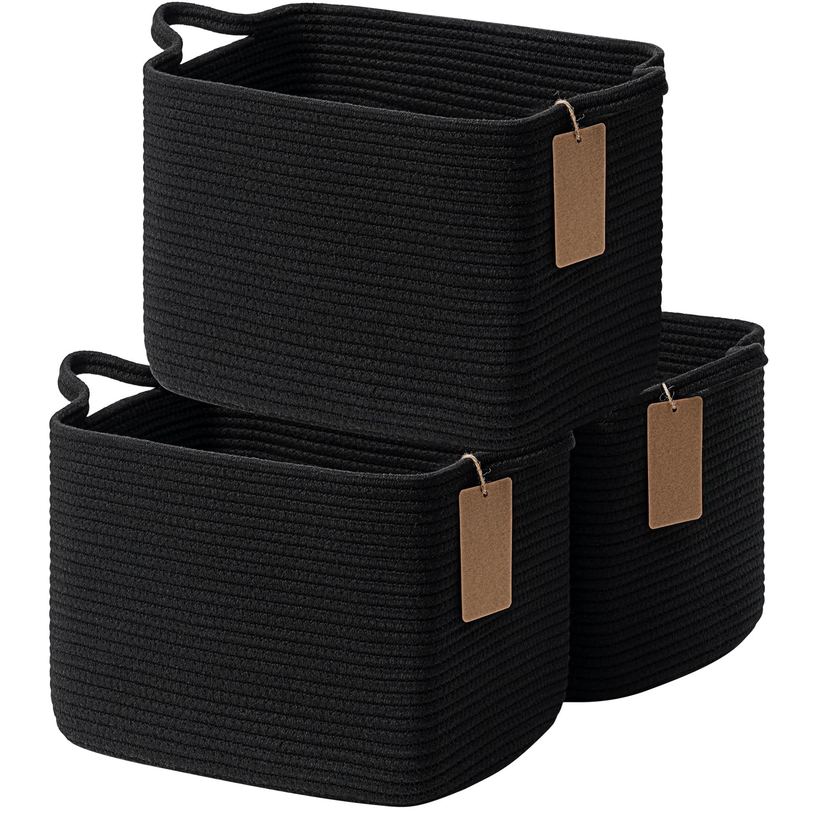 TIMEYARD 3 Pack Storage Basket for Shelves, Woven Baskets for Storage, Toy Baskets Storage Kids, Towel Basket with Handles for Living Room, Bathroom, 33x25x22.5cm, Black — image 1