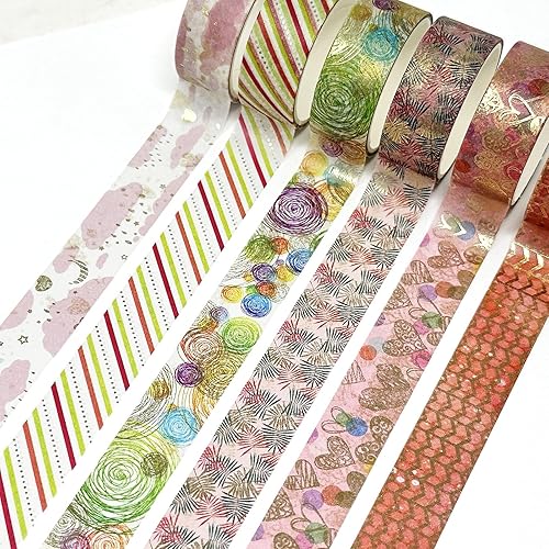 Miniatura 4 de allydrew Elegante caja de cinta washi de lámina dorada para artes y manualidades, álbumes de recortes, papelería, diario (12 rollos), festival rosa