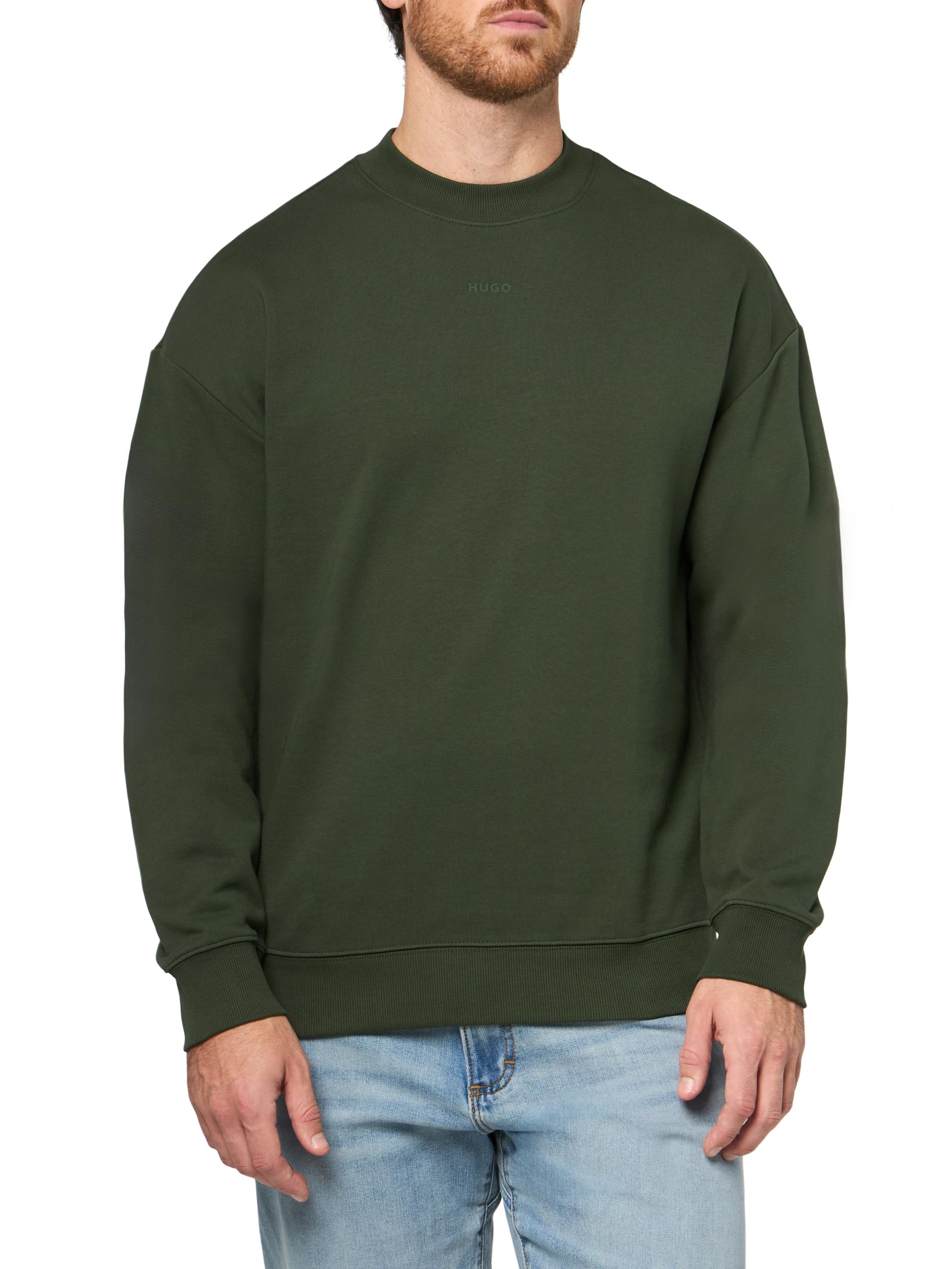 HUGO Men's Small Logo French Terry Sweatshirt, Hunter Green, XXL