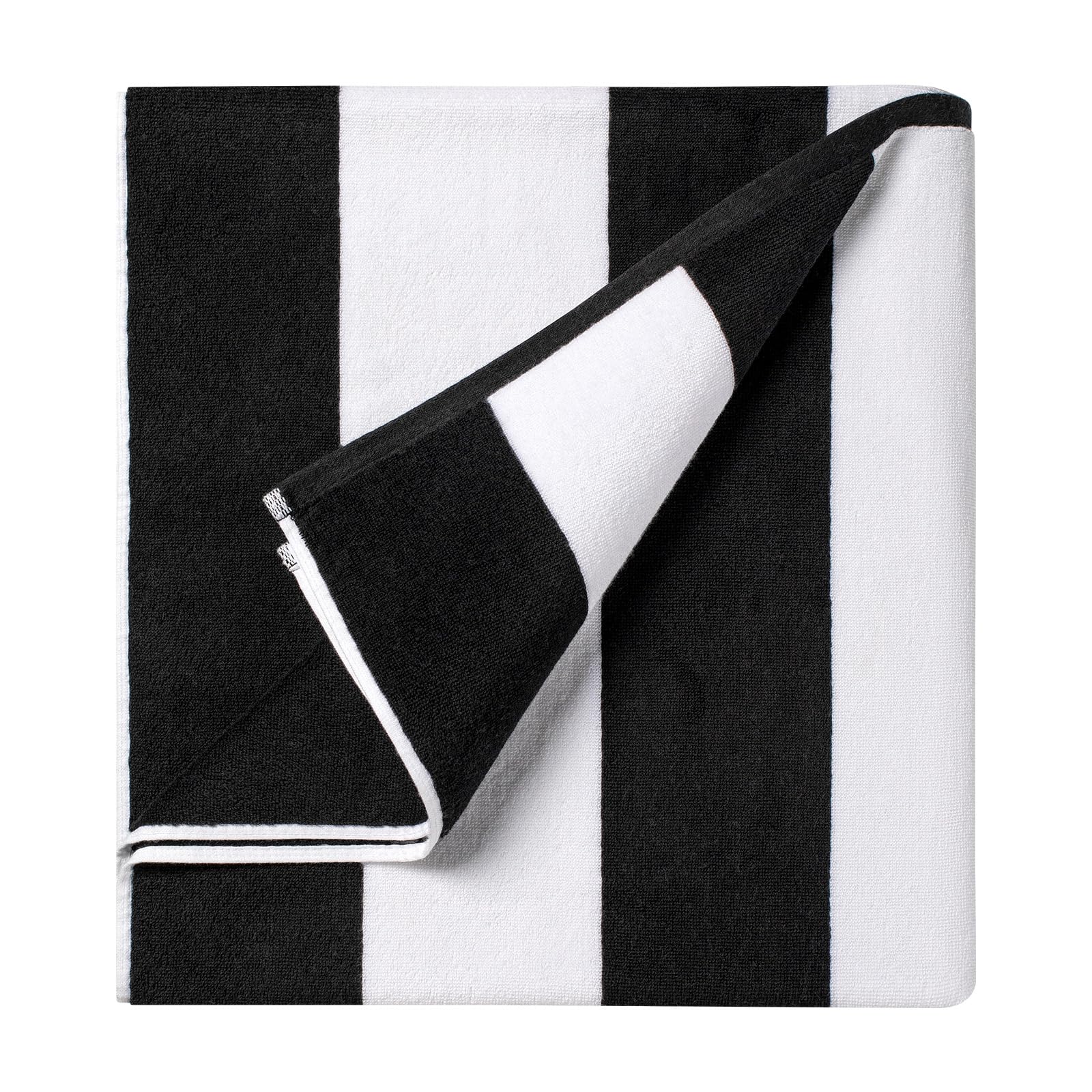 Ouxiaobai Cotton Oversized Beach Towel - Extra Large 180 x 100 CM Soft Absorbent Pool Towel for Adults, Striped Cabana Swim Towel (Black)
