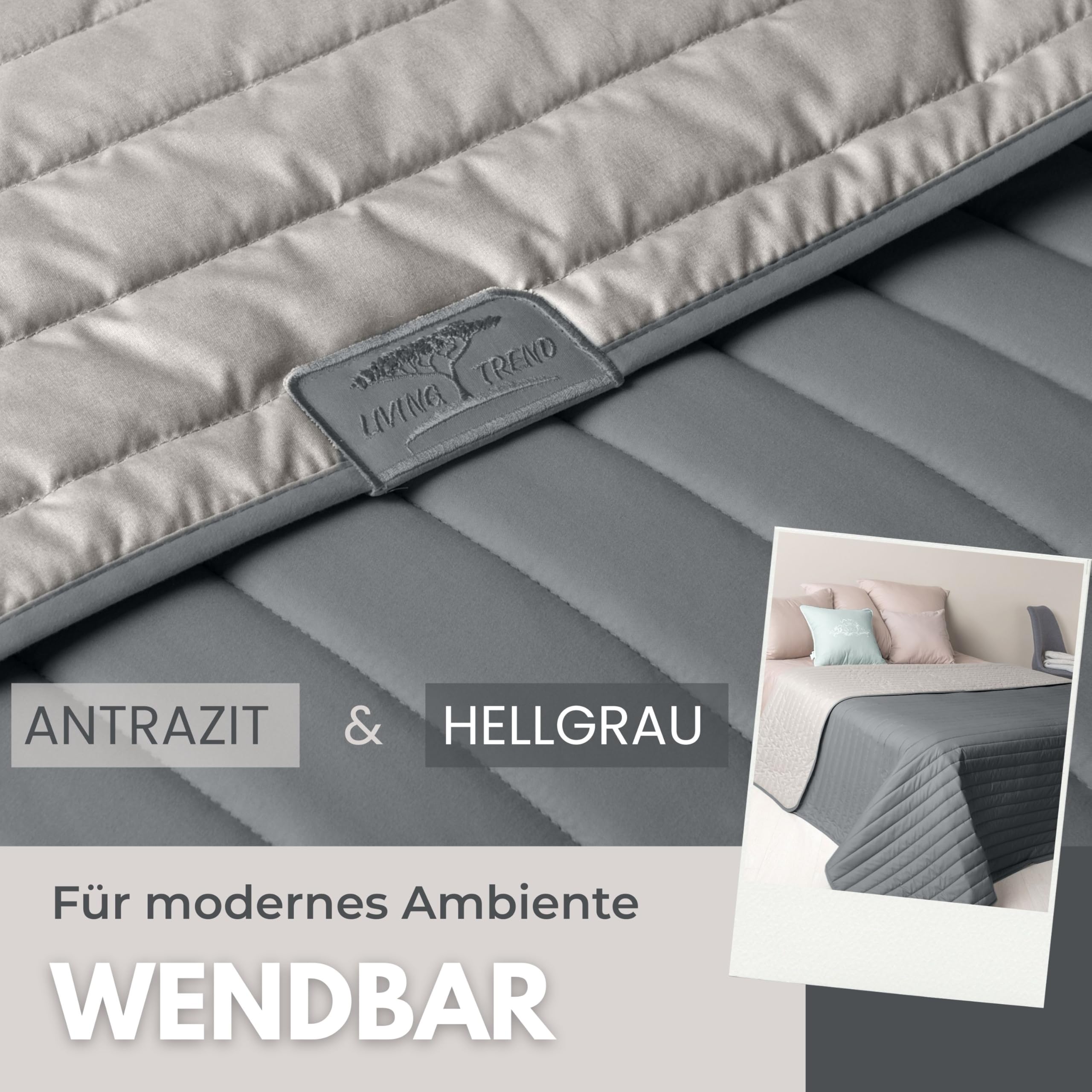 sei Design Luxus Tagesdecke 240x260 – Kuscheldecke & Überwurfdecke Beige - Grau – Sofadecke, Bettüberwurf & Deko für Schlafzimmer – Steppdecke flauschig, Wendedecke modern