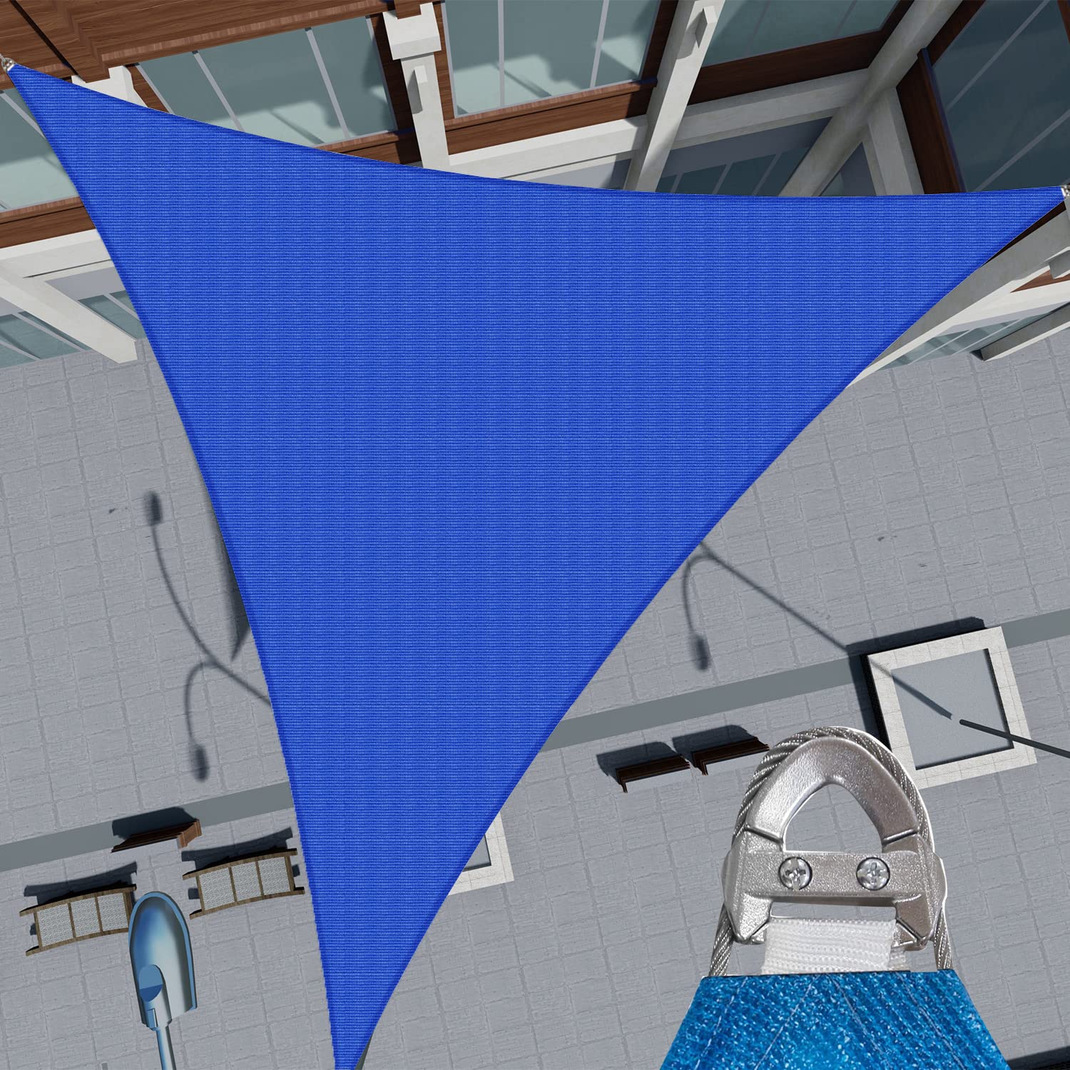 SunnyRoyal 24'x24'x24' Sun Shade Sail Super A Ring Wire Cable inside Commercial Grade Triangle Canopy Awning Fabric Cloth Screen UV Block Heavy Duty Outdoor Patio Carport (Blue)