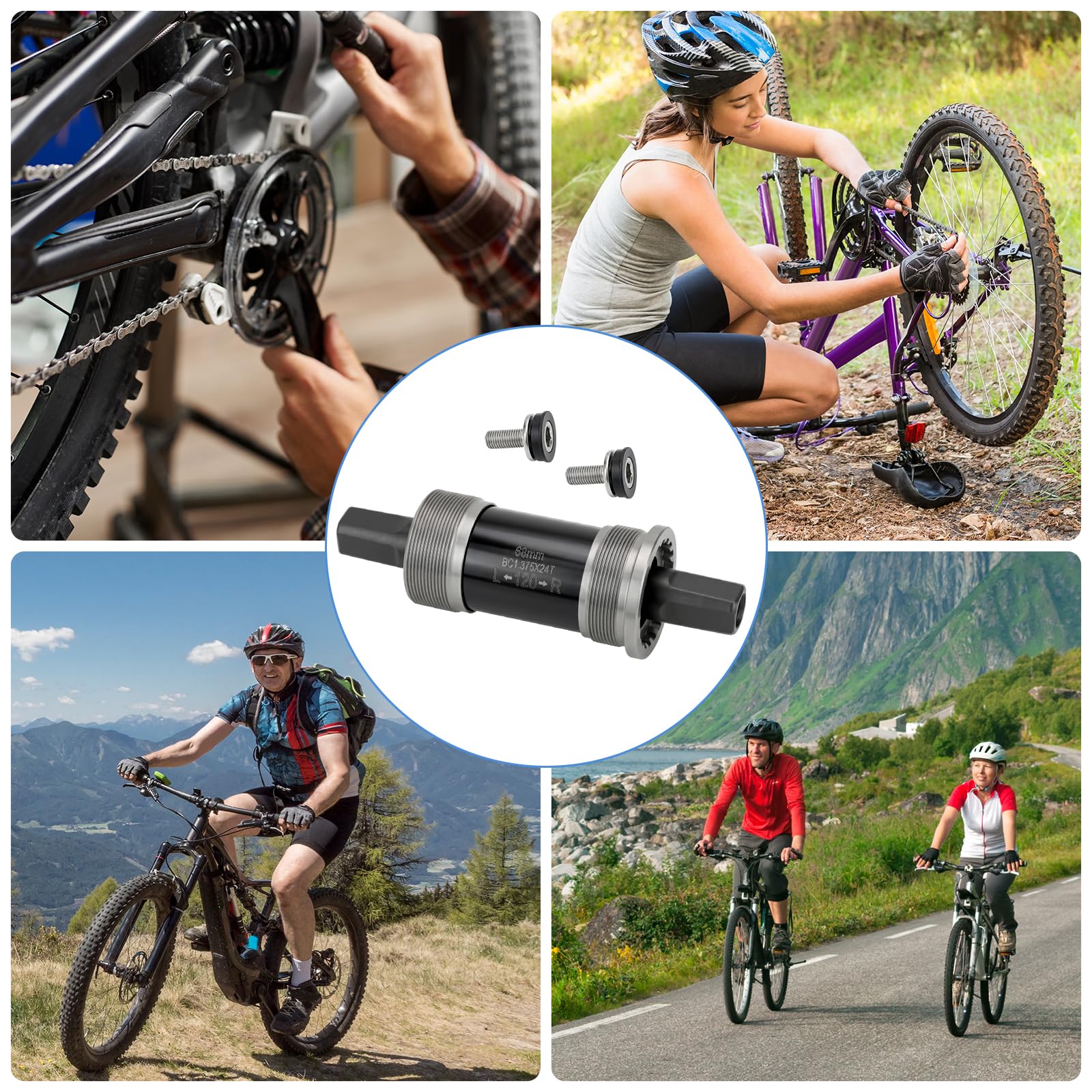 Fahrrad-Tretlager,Vierkant-Tretlager,Vierlochachsen Fahrrad BSA Innenlager für Mountainbike MTB Rennrad Fatbike Quadratisch,BSA 68 mm x 113 118 120 122,5 124,5 127 mm
