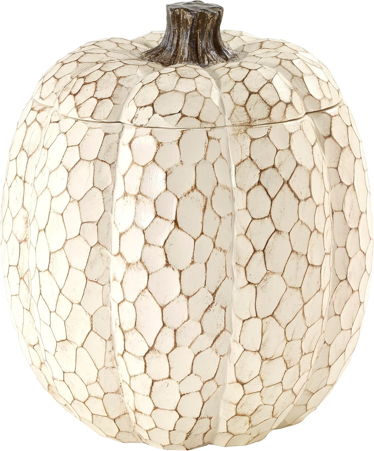Off-White Resin Pumpkin Textured Covered Jar