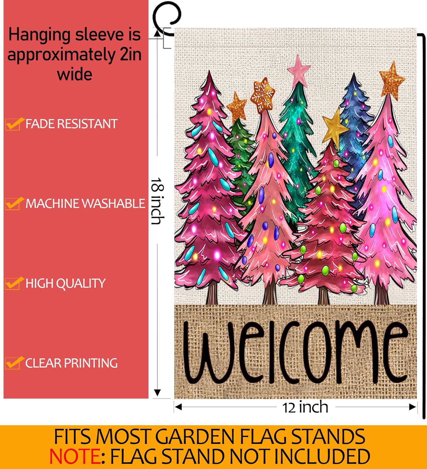 Welcome Christmas Garden Flags 12x18 Vertical Double Sided Outside, Christmas Trees Yard Flag Outdoor Winter Xmas Holiday Seasonal Decorations for Home - Image 6