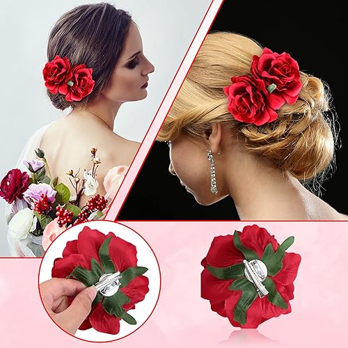 Miniatura 2 de 12 pinzas de tela con diseño de rosas para el cabello, horquilla de rosa, broche mexicano para el cabello, accesorios para el cabello para mujeres,