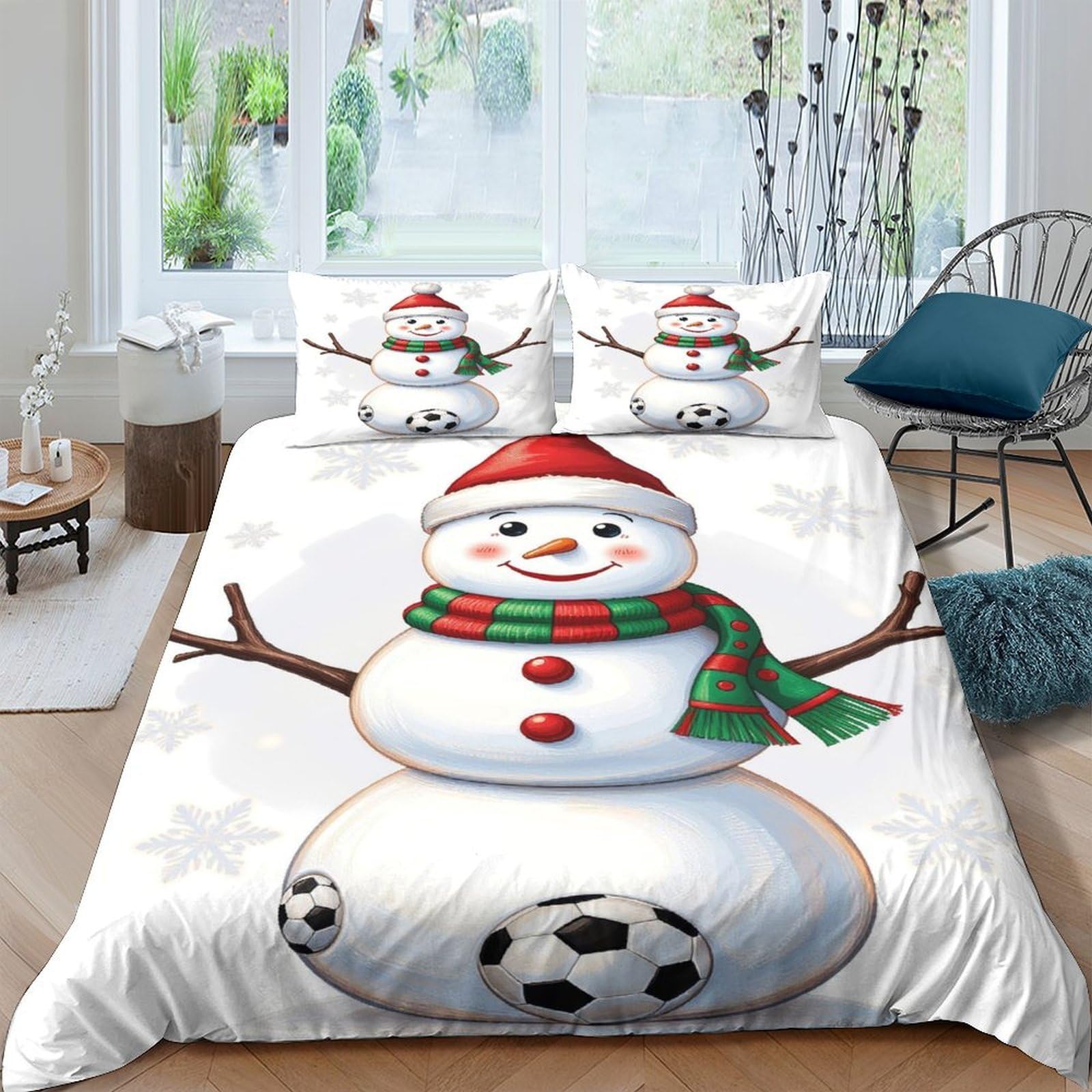 Ctjqhvkz Style-2 3D Printed Snowman With Football Fitted Sheet Microfiber White Cartoon Bed Cover For Bedroom Dorm Mattress Decor Single（135X200cm）