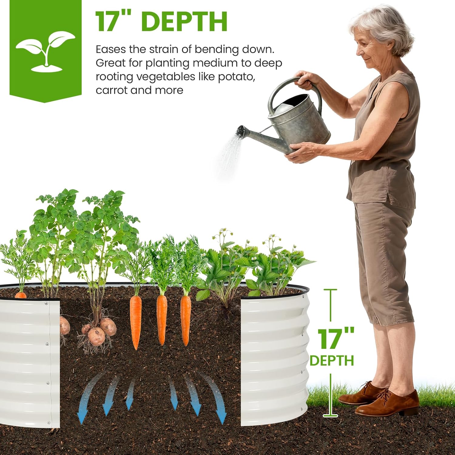 G GOOD GAIN Raised Garden Beds - 6x2x1.4ft Galvanized Planter Boxes Kit with Protective Tape & Gloves & Tools | Oval Metal Outdoor Raised Bed for Gardening Vegetables, Fruits, Flowers, Herbs, White