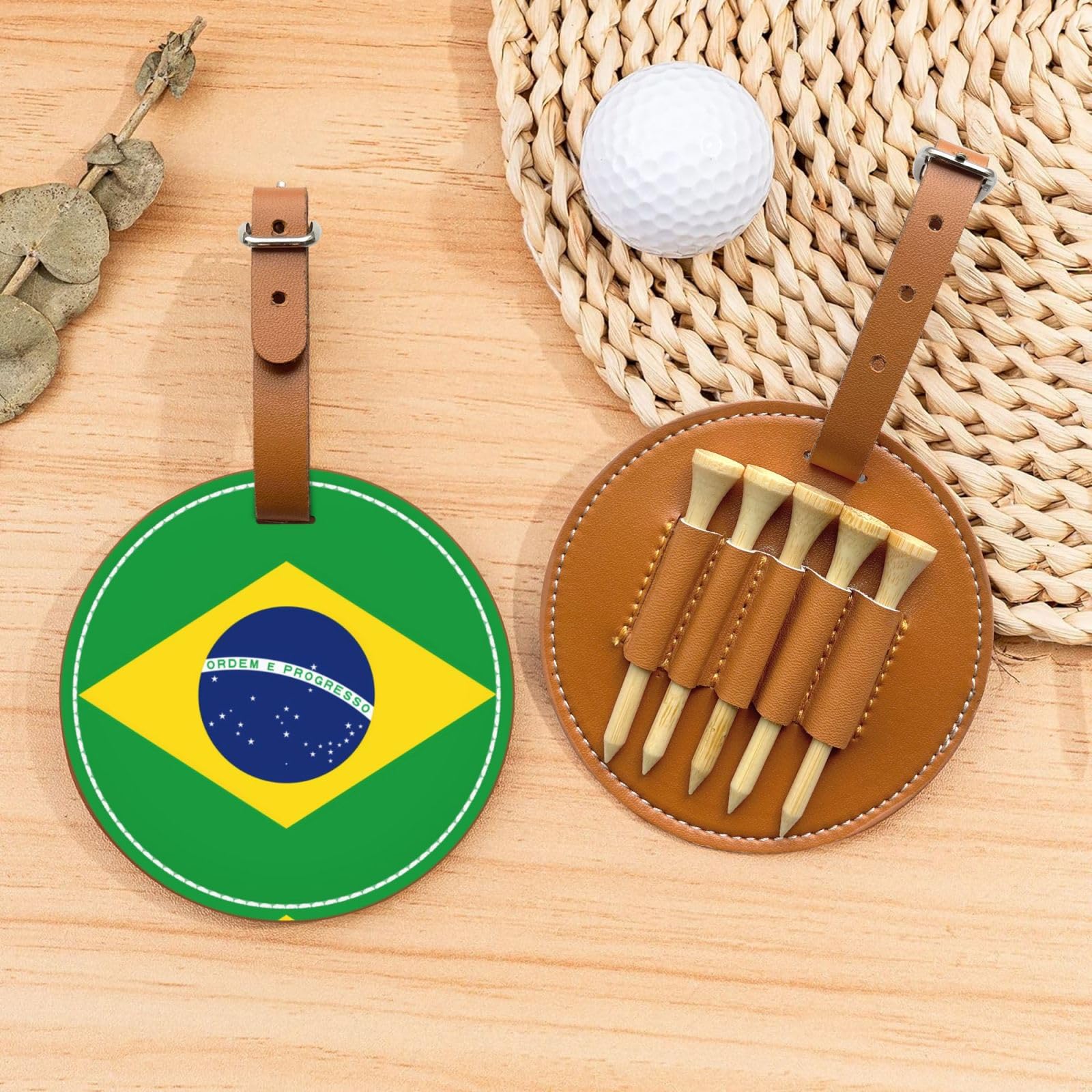Brazilian Flag Brown Golf tee Storage Bag - Durable and wear-Resistant Golf Accessories