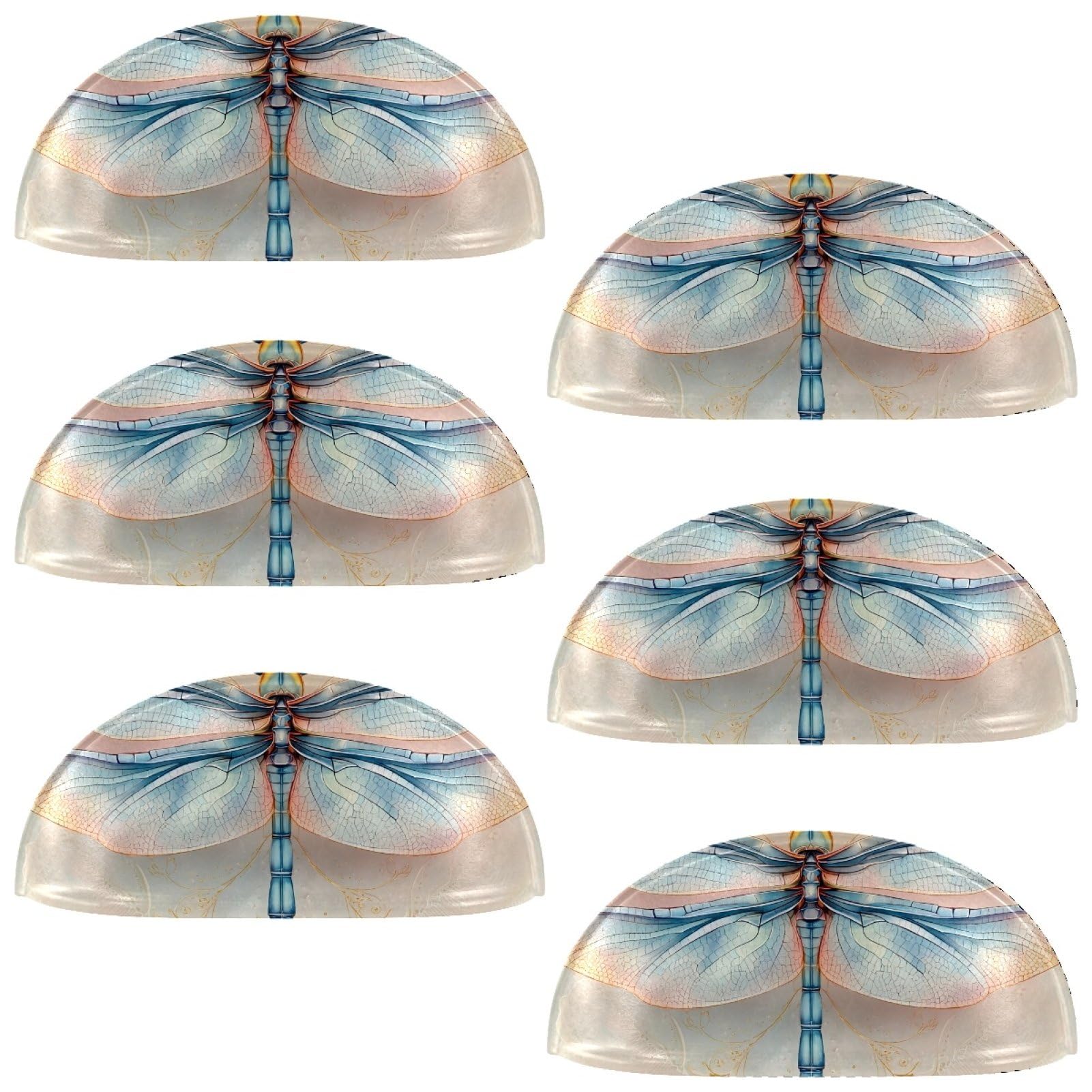 Etoenbrc Multicolored 7 6 Pcs 3.4 Inch Pbt Cup Cabinet Pulls Watercolor Blue Dragonfly Drawer Handles, Kitchen Hardware Pulls For Cupboard,Wardrobe,Dresser Drawer