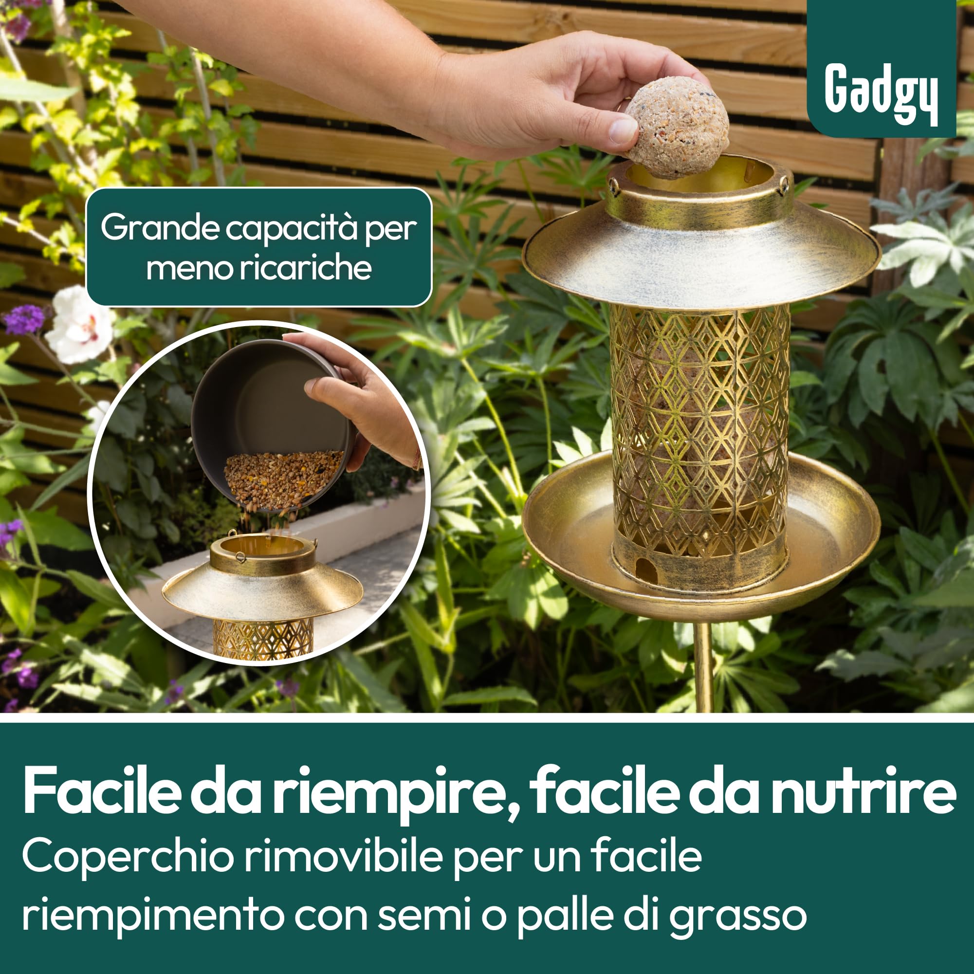 Gadgy Mangiatoia per Uccelli con Luce Solare – Casetta per Uccelli da Esterno 2-in-1 con Illuminazione LED – Decorazione da Giardino Resistente alle Intemperie