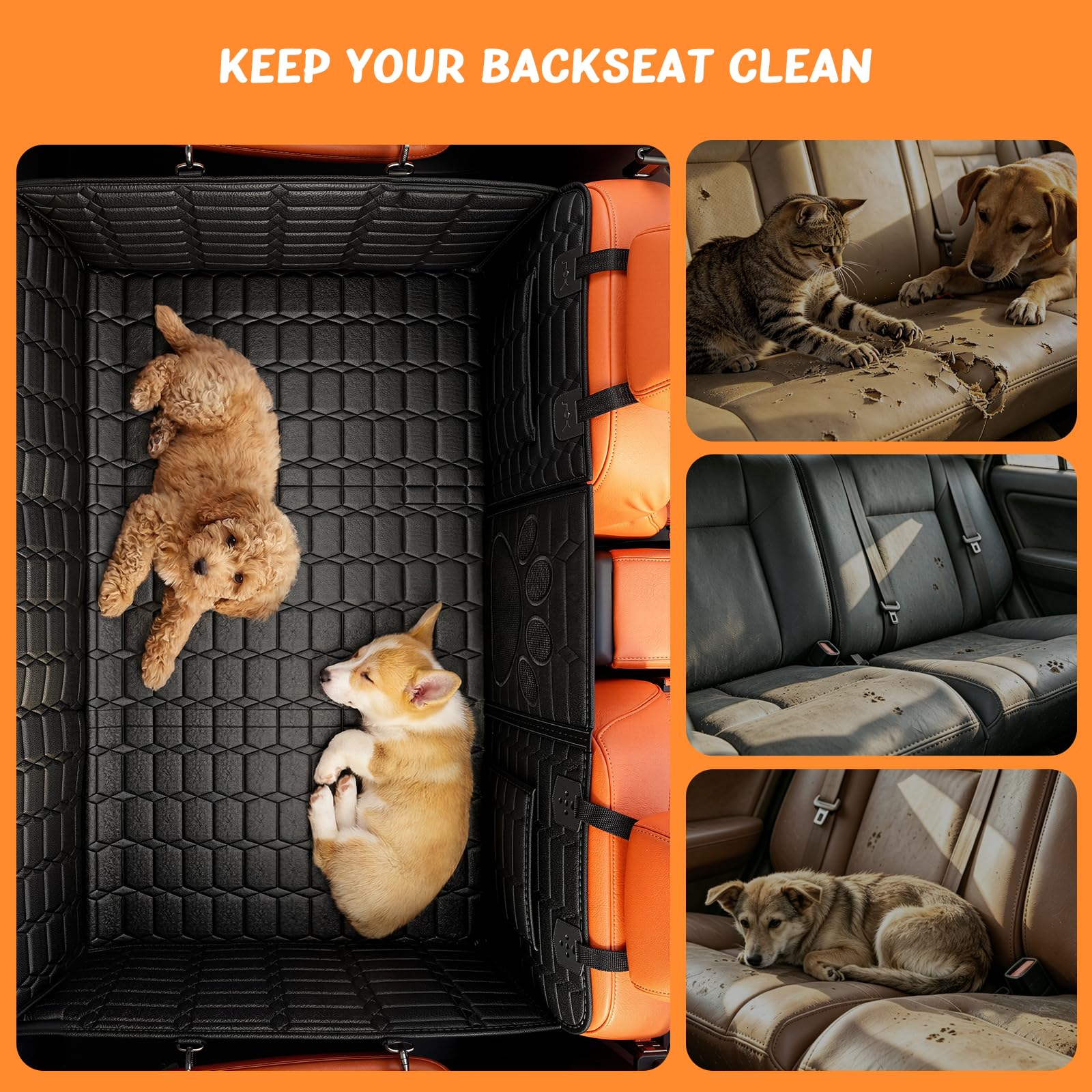 Extension de Banquette Arrière pour Chien, Housse de Siège Voiture avec Fond Rigide Supporte jusqu'à 204 kg, Lit de Voiture Pliable en Tissu Oxford 1680D Imperméable, pour SUV, Berline & Break