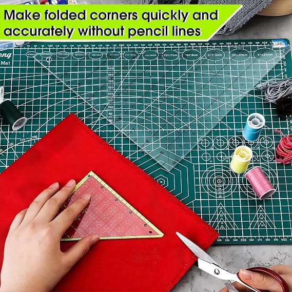 2 Pcs Acrylic Template Rulers Folded Corner Ruler Folded Corner Clipper Tool Simplicity 45 Degree Half Square Triangle Ruler and Quilting Template for Sewing Cutting Cutter Tools, Transparent