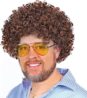 Brown Costume Afro Wig, Bob Ross Wig- for Men, Women, and Kids Bob Ross Costume, Halloween Party & Play