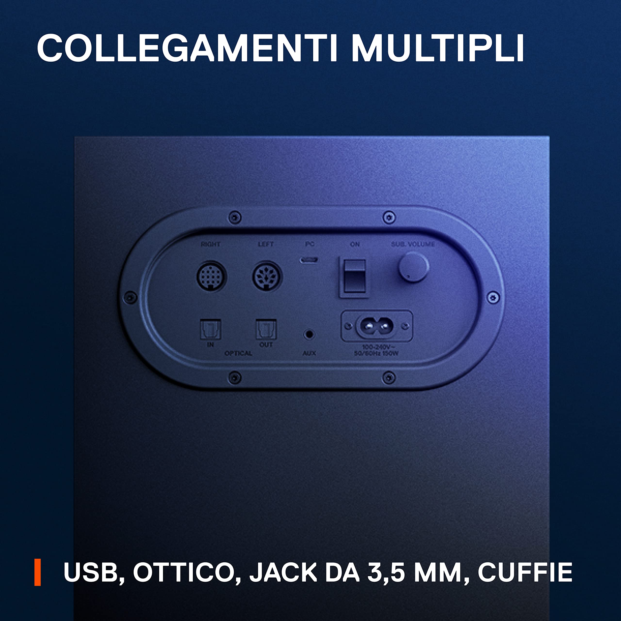 SteelSeries Arena 7 - Altoparlanti da gaming 2.1 illuminati - Design a 2 vie - Bassi potenti, subwoofer - Illuminazione RGB reattiva - USB, Aux, Ottico, Cablato - Bluetooth