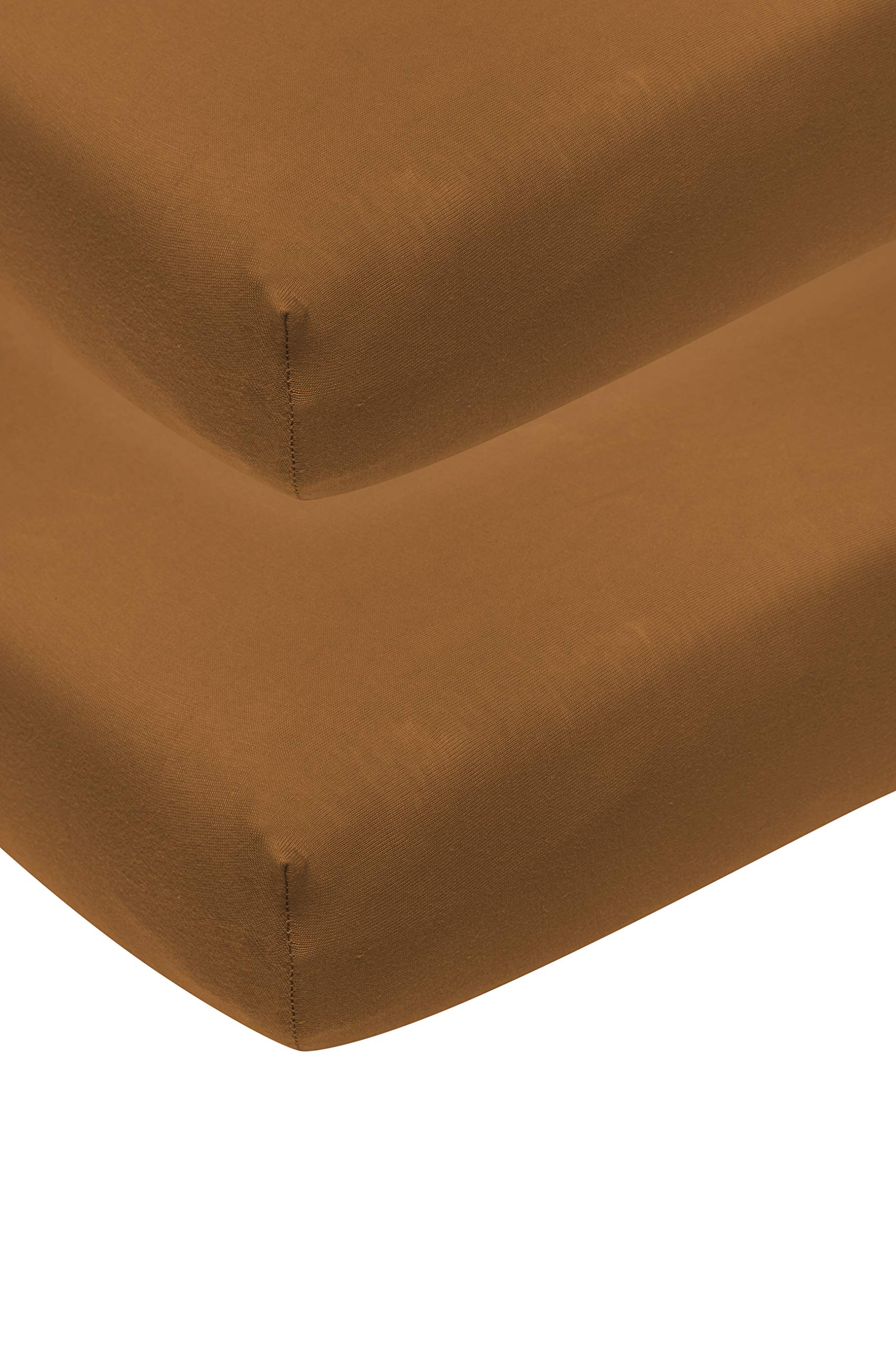 Meyco Baby Uni Spannbettlaken 2er Pack für das Beistellbett (Bettlaken mit weicher Jersey-Qualität, aus 100% Baumwolle, perfekte Passform durch Rundum-Gummizug, atmungsaktiv, Maße: 50 / 90cm), Camel