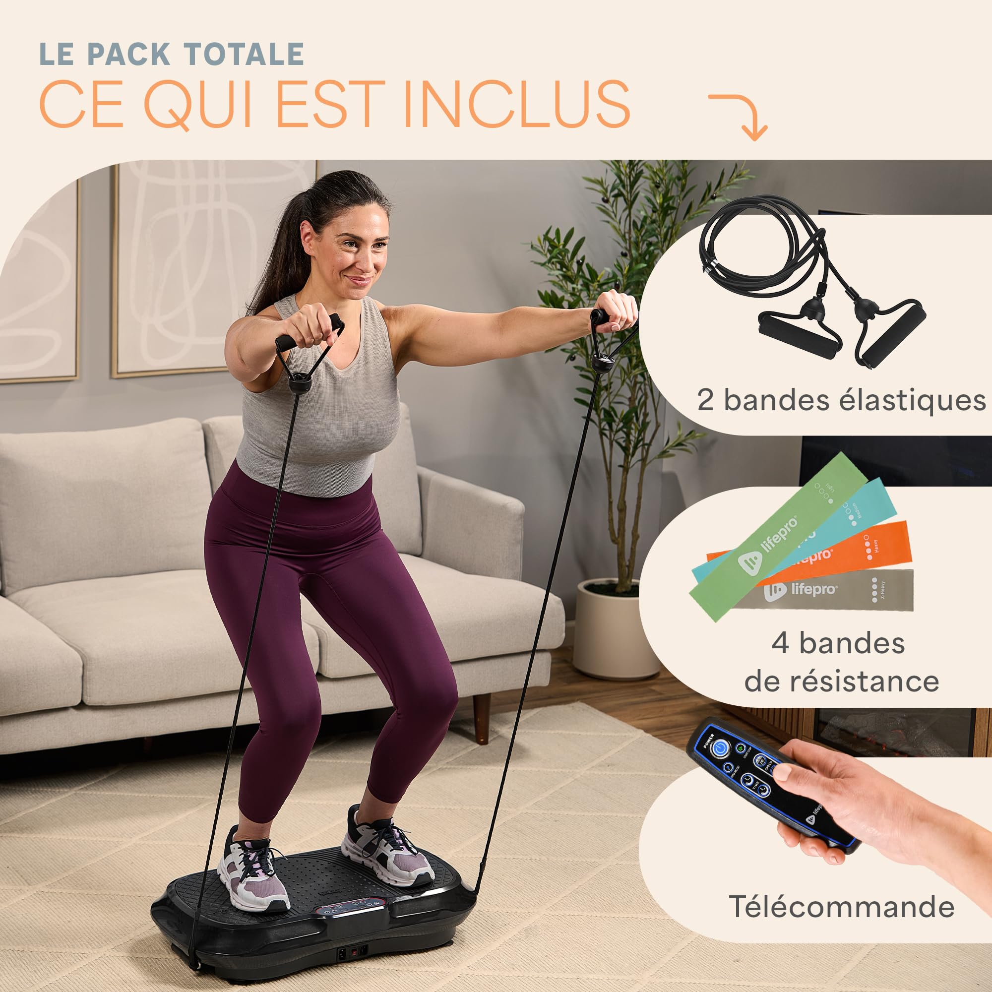 Lifepro Machine d'exercice à Plaque Vibrante Plateforme de Fitness avec Bandes en Boucle Télécommande