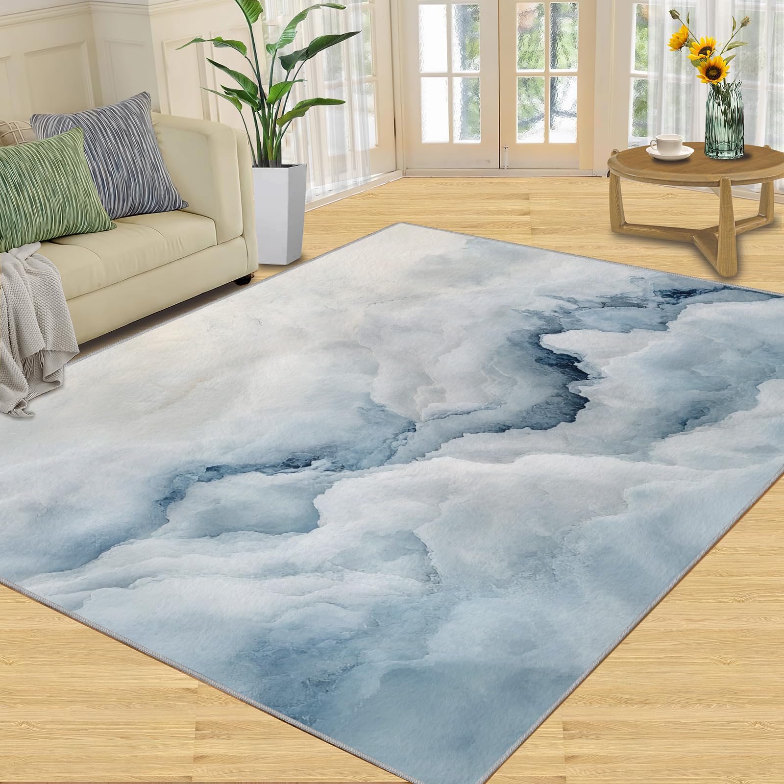 FBRUIEG White Marble Area Rug, Agate Pattern Rugs for Boys Room, Non Slip Kids Rug for Living Room Bedroom Study Office Decor Floor Mat 140x200cm
