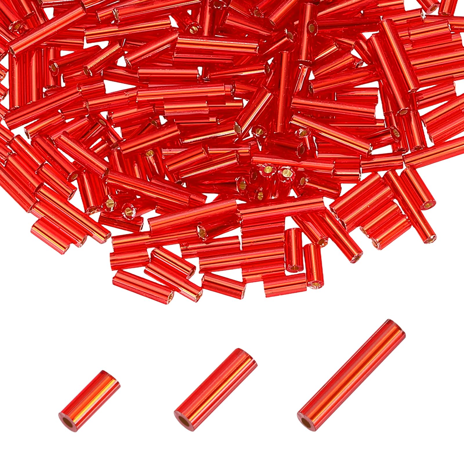 sourcing map 2000pcs Glass Bugle Beads 4/6/9mm Long Tube Cylinder Beads for Embroidery Sewing on Fabric Felt Ornaments Jewelry Plants Making, Bright Red