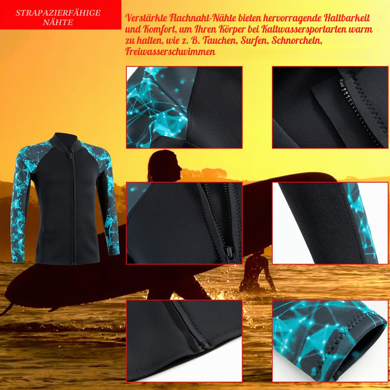 2mm Neoprenanzug Top Neoprenanzüge Jacke Thermal Langarm Tauchanzug für Männer Frauen Freiwasser Schwimmen Schnorcheln Tauchen Surfen