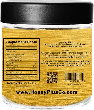 | 100% Natural Fresh Bee Pollen - (Antioxidant, Allergies, Stamina, Muscle) 2.5 Oz