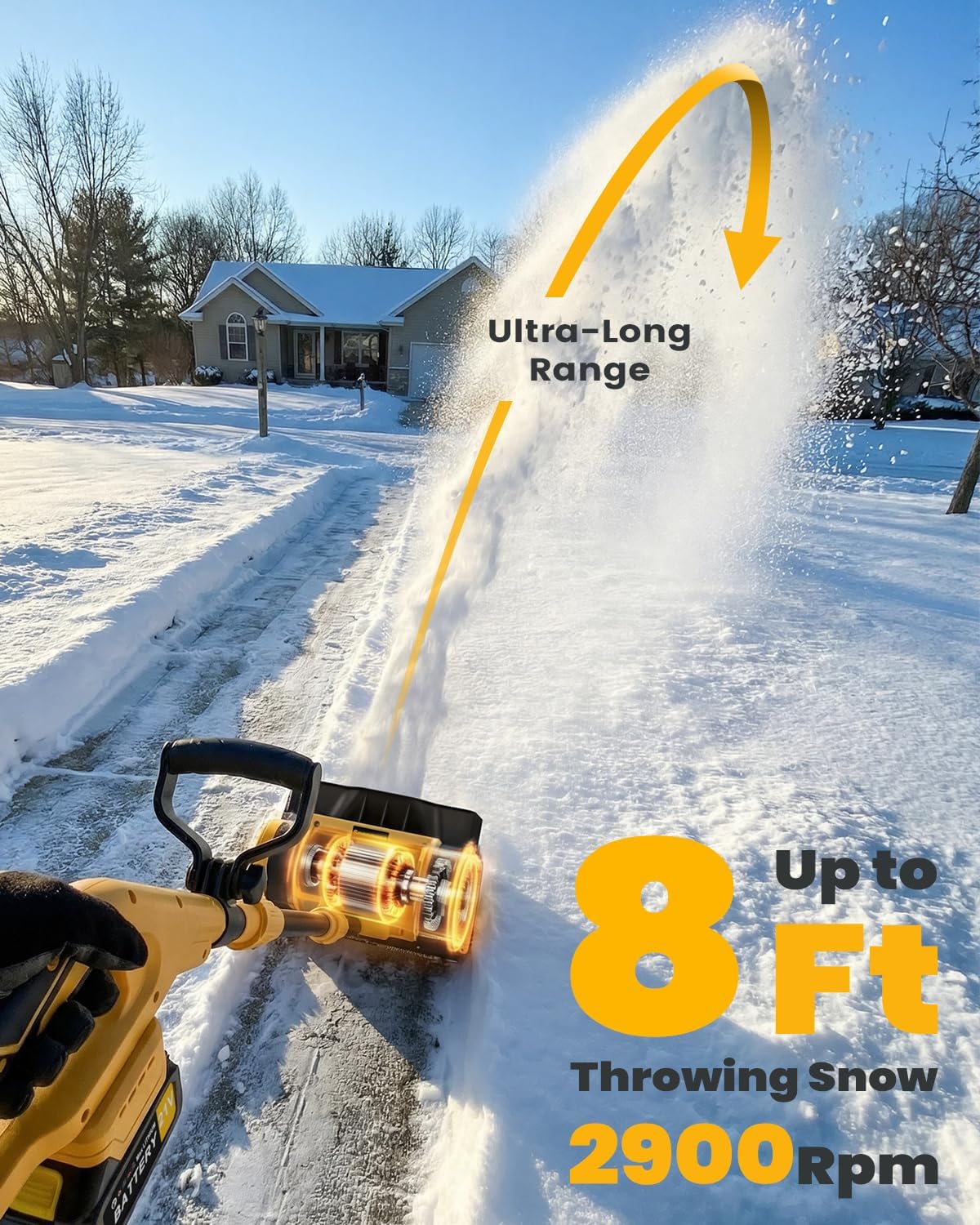 Cordless Snow Shovel Kit 21V 4.0Ah Battery – 12-Inch Brushless Electric Snow Blower with Adjustable Directional Throw – Lightweight Power Snow Thrower for Patios, Decks & Seniors