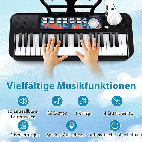 COSTWAY 37 Tasten Kinder Keyboard, Kinderklavier elektronisch mit Hocker, Mikrofon & Notenständer, Kinderpiano mit Abnehmbarer Beinen, Klaviertastatur für Kinder ab 3 Jahren (Schwarz) - 4