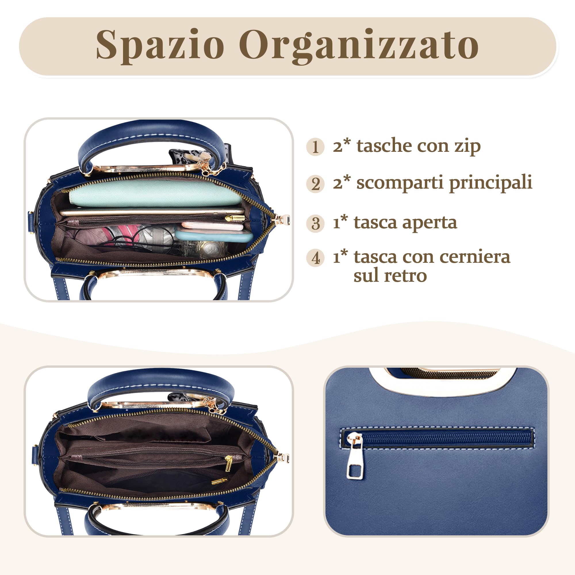 Borsa Donna Borsa a Mano Elegante Borsetta Borsa a Tracolla Pelle PU Borsa a Spalla con Sciarpa di Seta Ciondolo