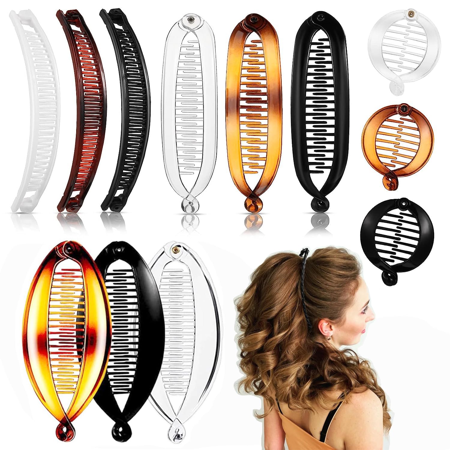 Photo 1 of 12PCS Banana Clip Hair Clips, Large Small Banana Clips for Women for Thick Thin Volumizing Hair, Vintage Ponytail Bun Holder Fishtail Fish Shape Clincher Combs, Curly Lady Jaw Clamp Retro Accessory