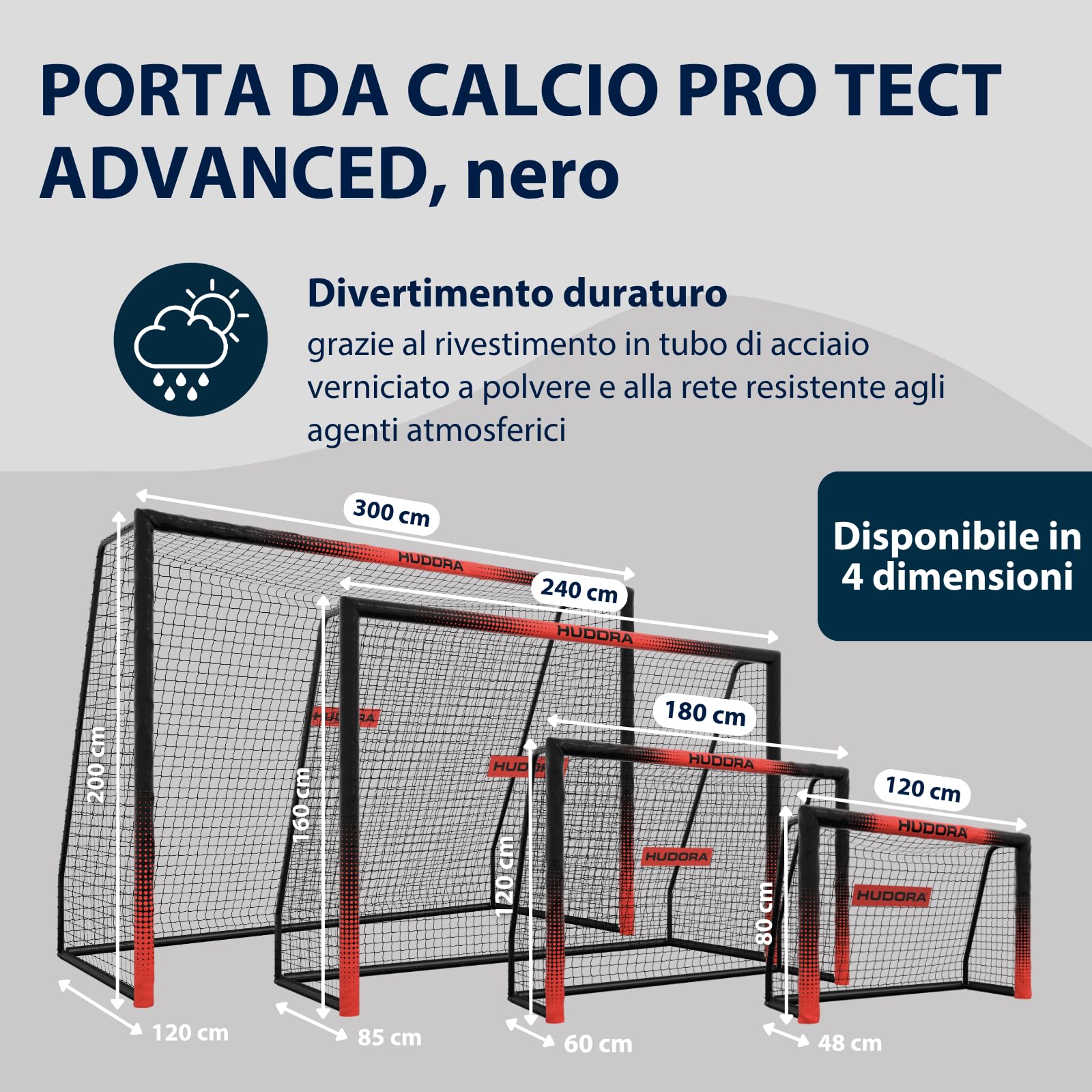 HUDORA Porta da Calcio Pro Tect Advanced – Porta da Calcio all'Aperto con Rete Resistente alle Intemperie per Bambini e Adulti