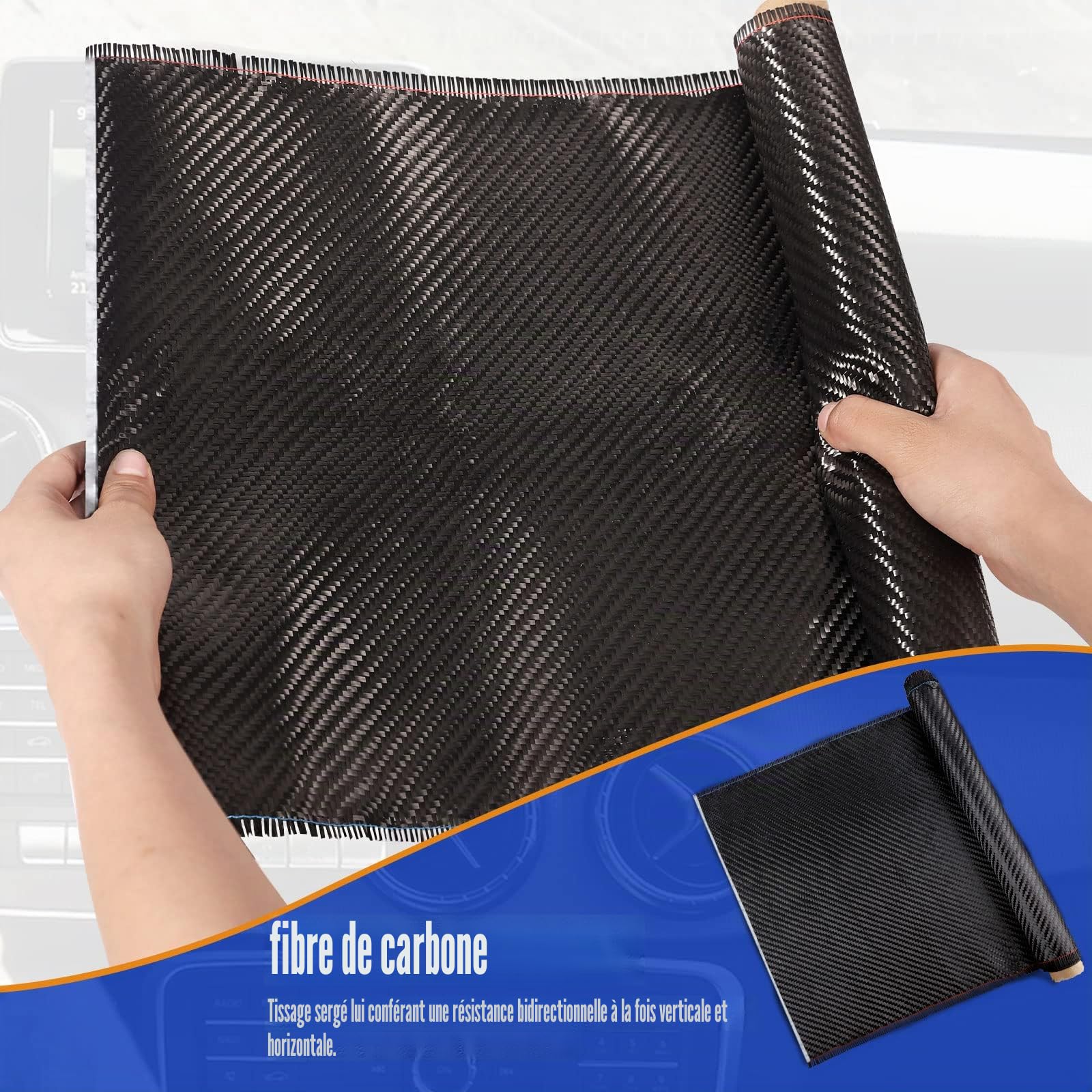 LUTER Tissu en Fibre de Carbone, Rouleau de Tissu en Fibre de Carbone 127x30cm Feuille de Fibre de Carbone Vinyle Noir pour Bateaux Voitures Mur en Béton Sous-Sols Projets de Bricolage