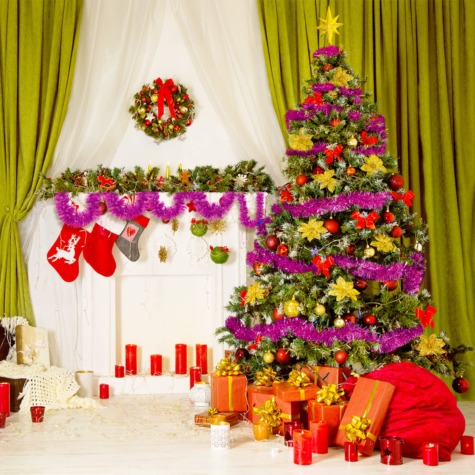 Weihnachten Lametta Girlande Roségold - Metallfolien-Netzband 9,14m Für Baumdekoration