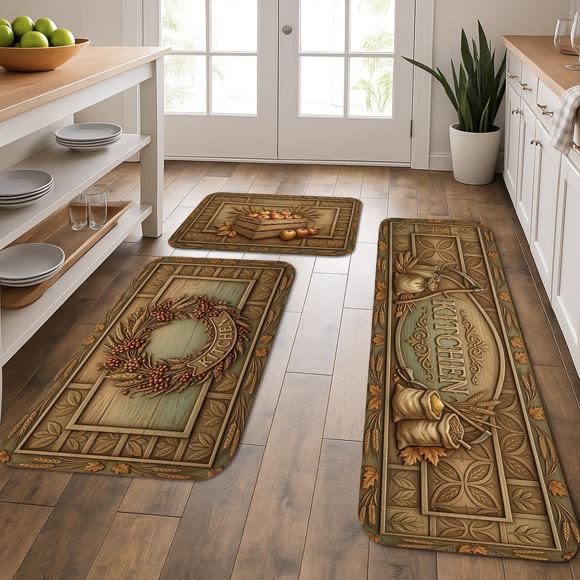 Tapis de cuisine lavables et confortables motif bois lot de 3