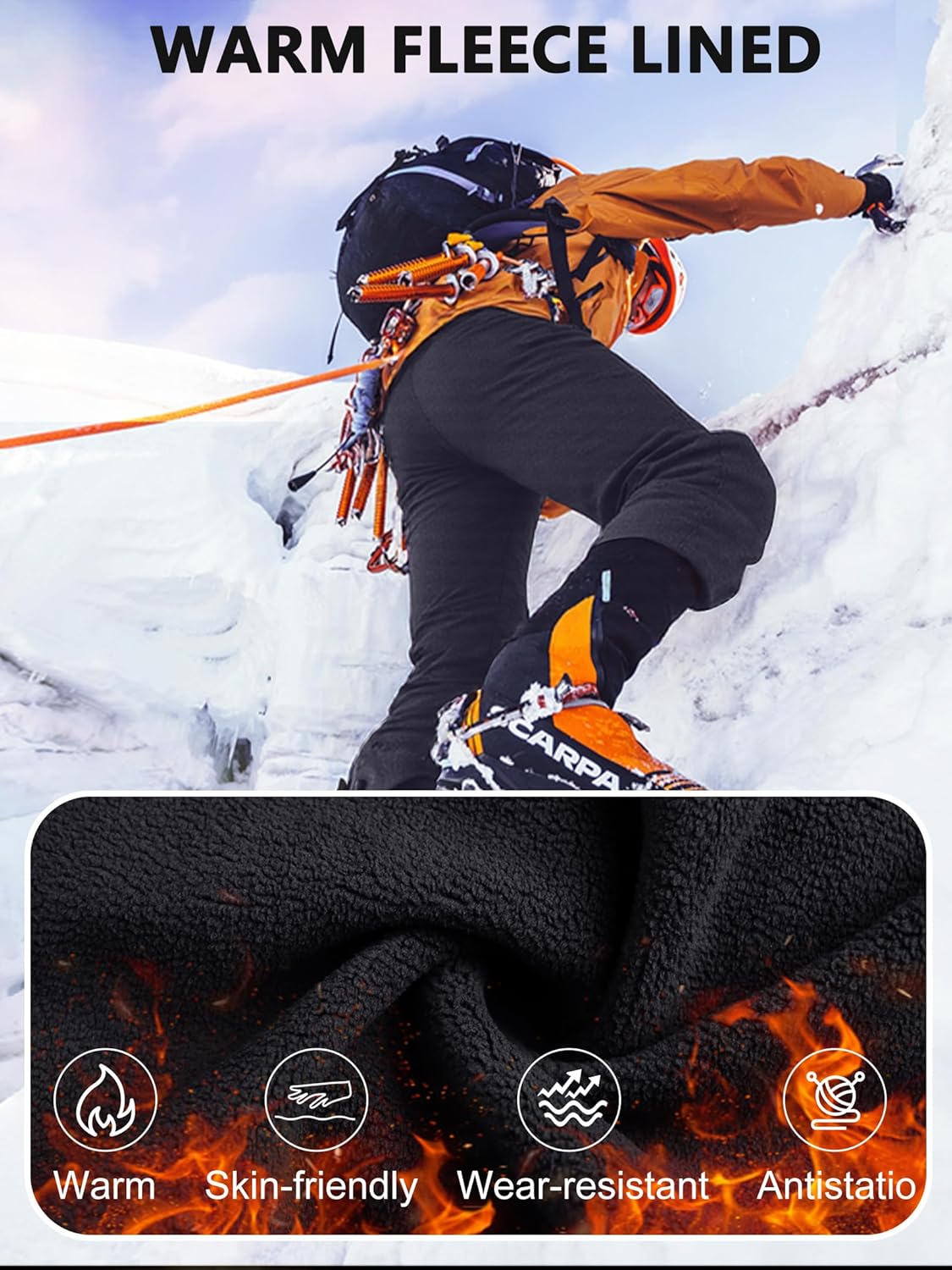 Men's Fleece Lined Waterproof Ski Pants, Insulated Mens Snow Winter Pants for Cold Weather, Outdoor Soft-Shell Pant
